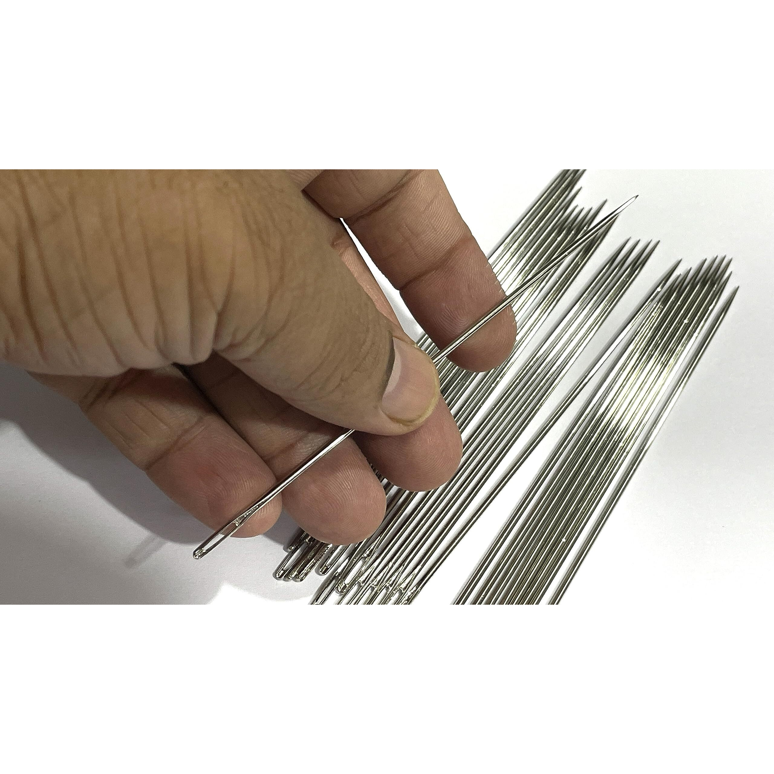 Omx 25 Pieces, Long Eyed Beading Needles, 2Mm X 127Mm | 127 Mm ( 5 Inch) Long & 2Mm Thick, Book Binder Needle Jewelry Making Tools, Sewing Beading Needle For Hemming, Beads Zardosi Embroidery & Jewelry Making, Total Qty - 25 Needles,