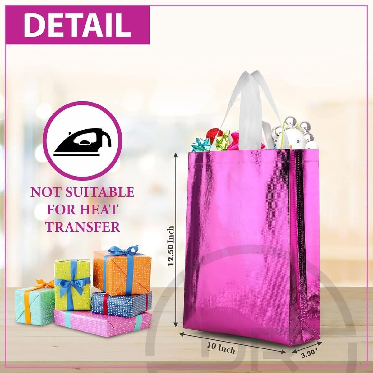 Double R Bags Reusable Small Gift Bags - Elegant Gold Shopping Bags With Handles For Weddings, Birthdays, And Return Gifts - Eco-Friendly & Durable. (Purple, Pack Of 8)