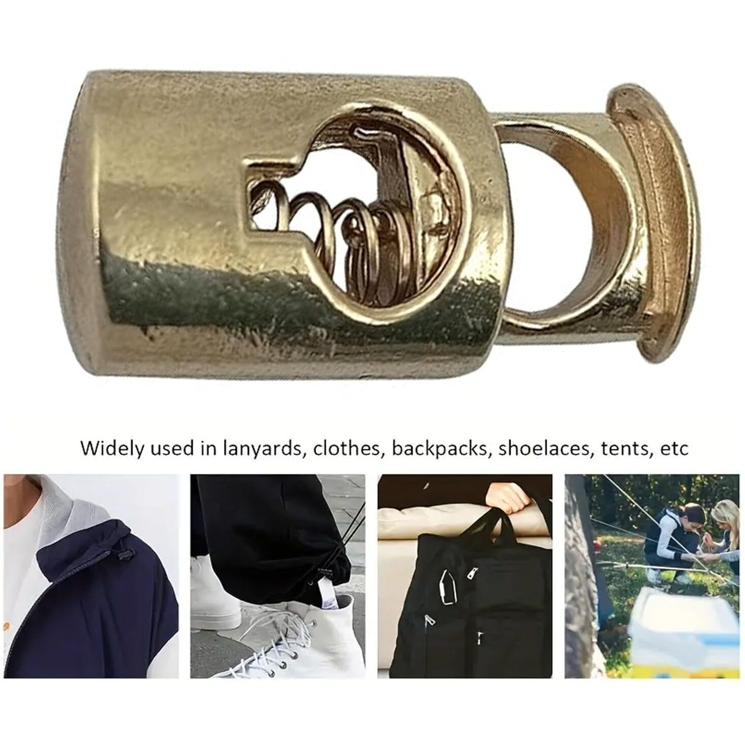 Aakriti Metal Spring Drawstring Stopper Single Hole Heavy Duty Cord Stop Toggle Fastener Slider Lock End For Bag, Jacket And Other Drawstring Bags (20Mm-Antique-10Pcs)