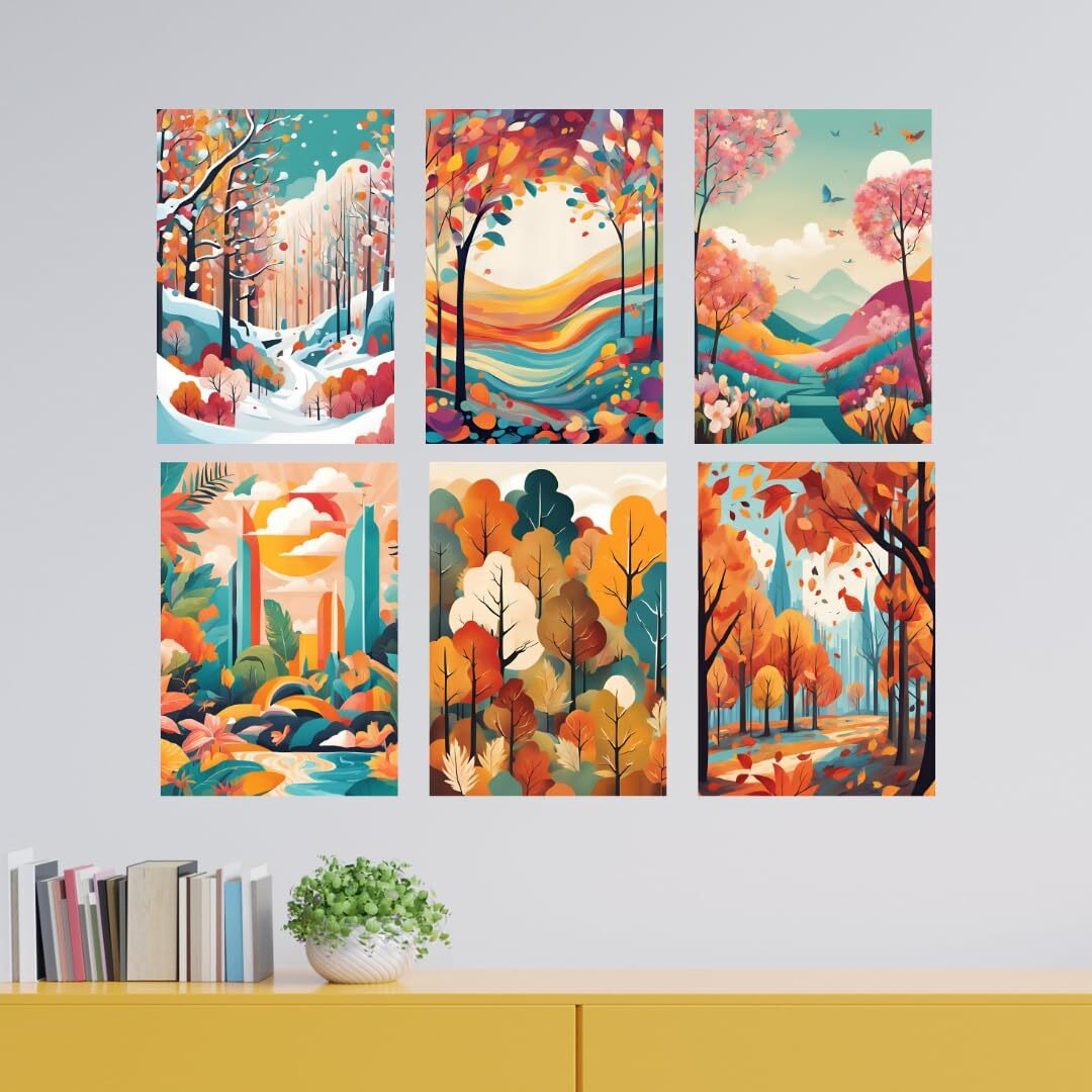 Casabonica Unframed Boho Decor Wall Posters|Seasons Contemporary Wall Posters|Unframed Wall Posters For Office, Home, Bedroom, Living Room|Set Of 6 | (A3 Size)