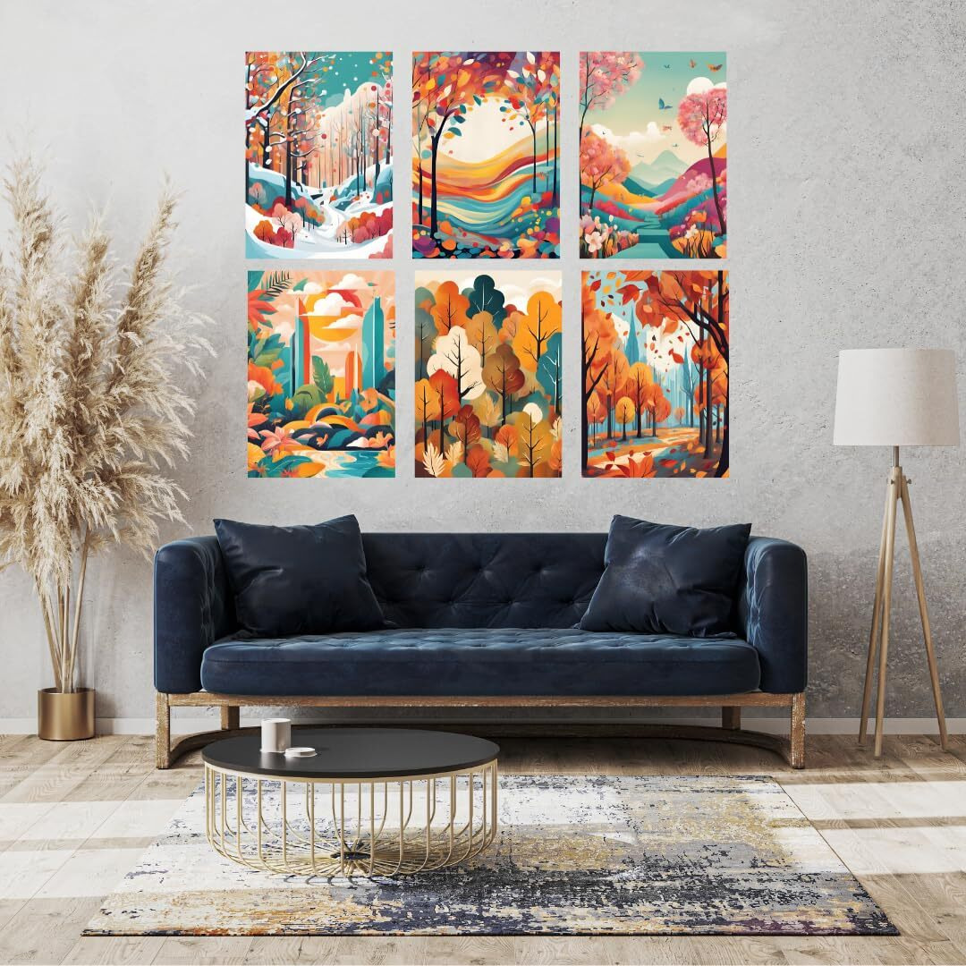 Casabonica Unframed Boho Decor Wall Posters|Seasons Contemporary Wall Posters|Unframed Wall Posters For Office, Home, Bedroom, Living Room|Set Of 6 | (A3 Size)
