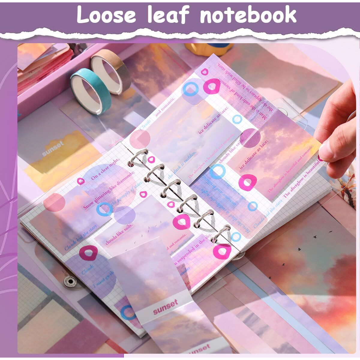 Hasthip 150Pcs Journal Kit, Journaling Kit Stickers, Scrapbook Stickers Pack For Art Journaling, Bullet Junk Journal Planners, Diy Decoration Paper Craft Kits (Sunset Glow), Pink