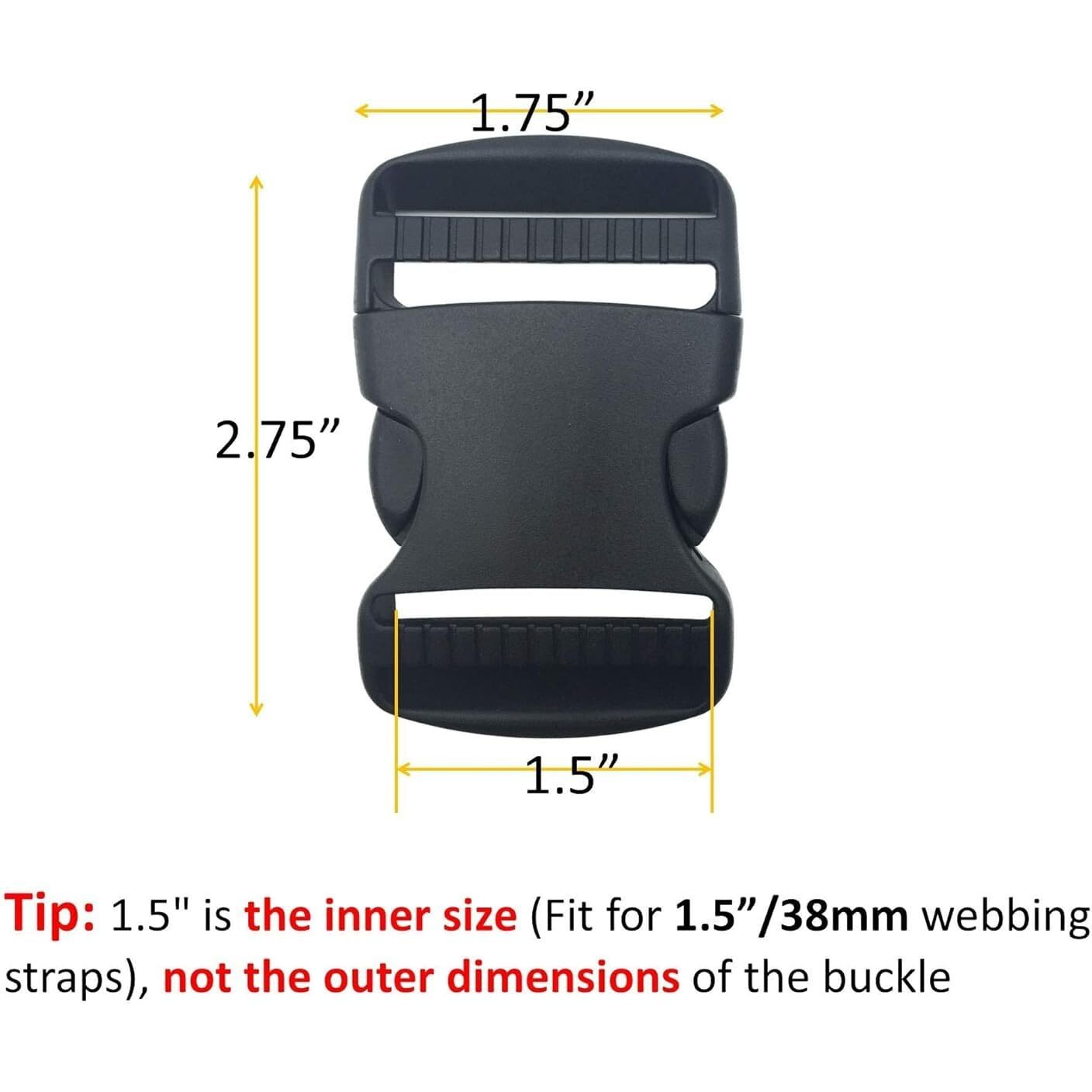 Shopee Buckles And Straps Set 1.5" Inch 5 Meter Of Thick Nylon Webbing, 6-Pack Heavy Duty Adjustable Quick Side Release Plastic Buckles, 12 Tri-Glide Slide Clips, Black (1.5-Inch Combo Set)