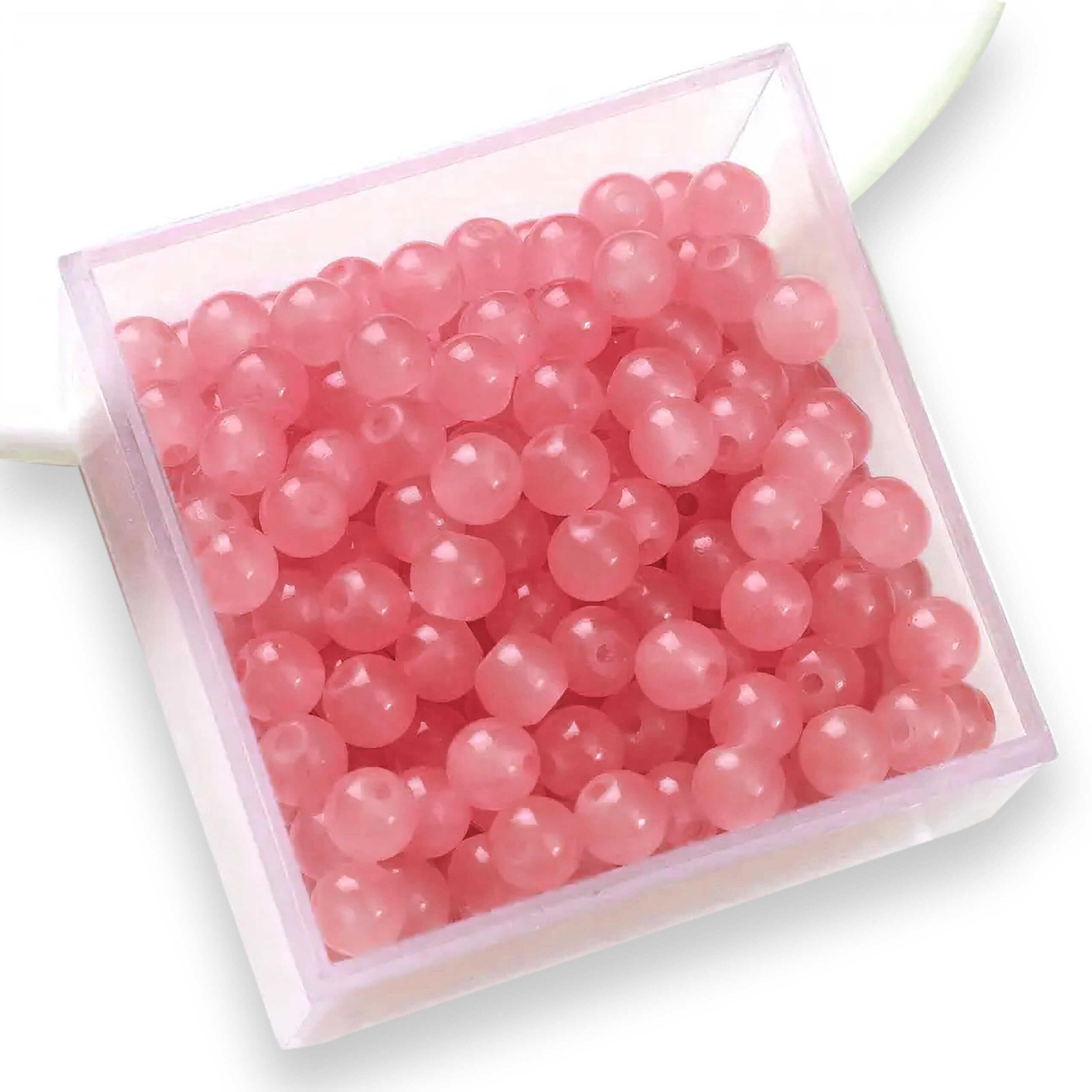 Indikonb Jelly Glass Beads 6Mm | Round Pearl Beads For Bracelets & Jewellery Making | 300Pcs | Perfect Glass Bead For Diy Crafting, Beaded Jewelry, & Bracelet Bead (Pink)