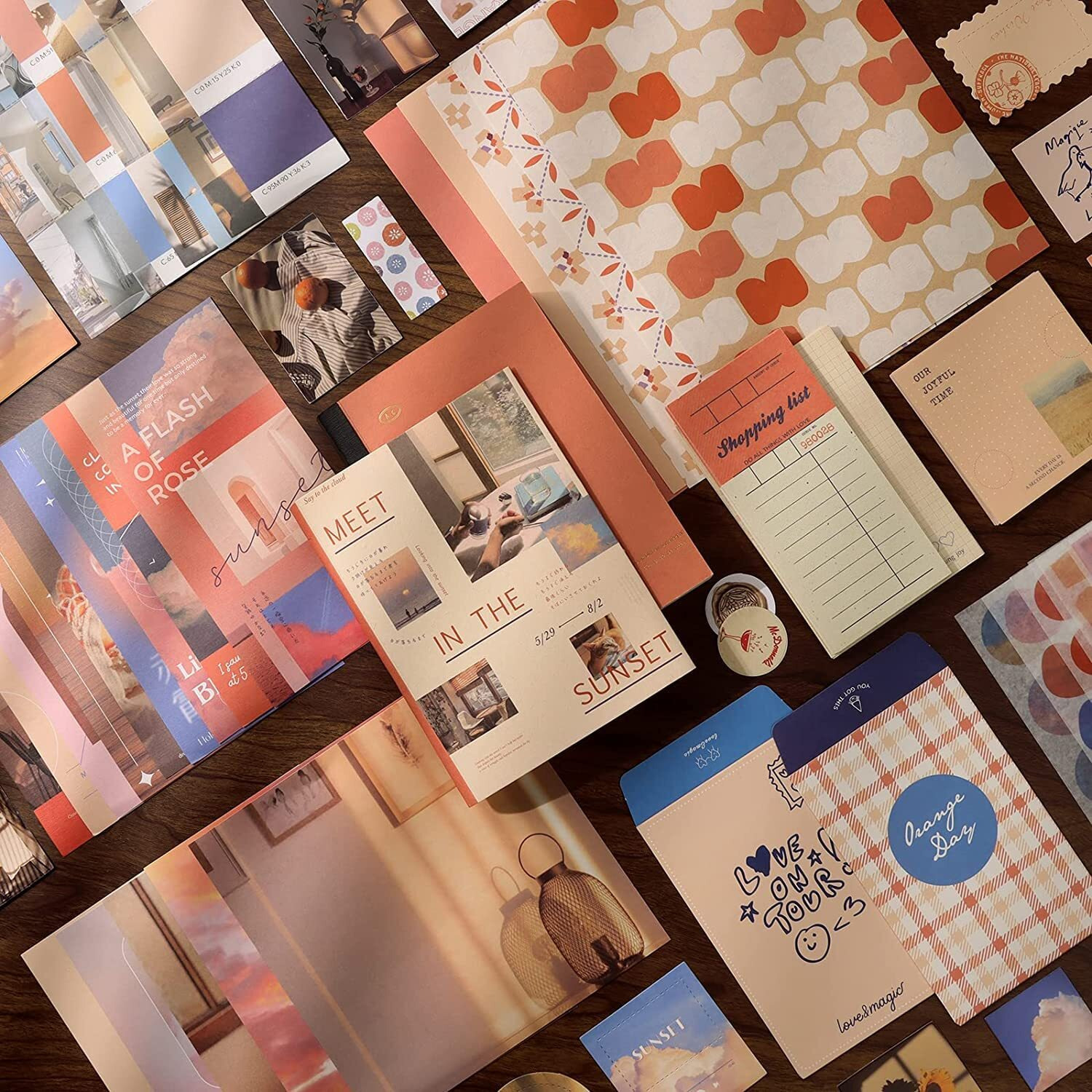 Buransh 348Pcs Scrapbook Kit Bullet Junk Journal Kit With Journaling Scrapbooking Supplies Stationery A6 Grid Notebook With Graph Ruled Pages Diy Scrapbook Gift For Girl Kid Women (Sunset)