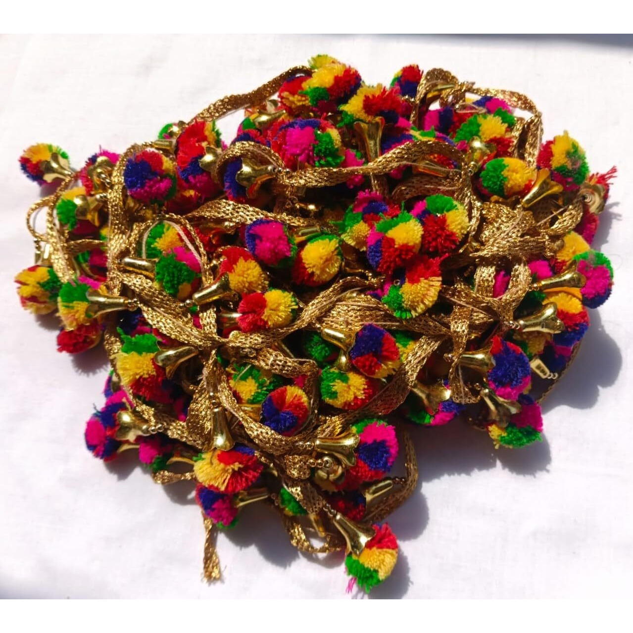 Lace Borders Multicolor Pompom Hanging For Saree Border Dresses, Lehenga, Suits, Blouses, Dupatta, Chunri And Craft (9 Meters)