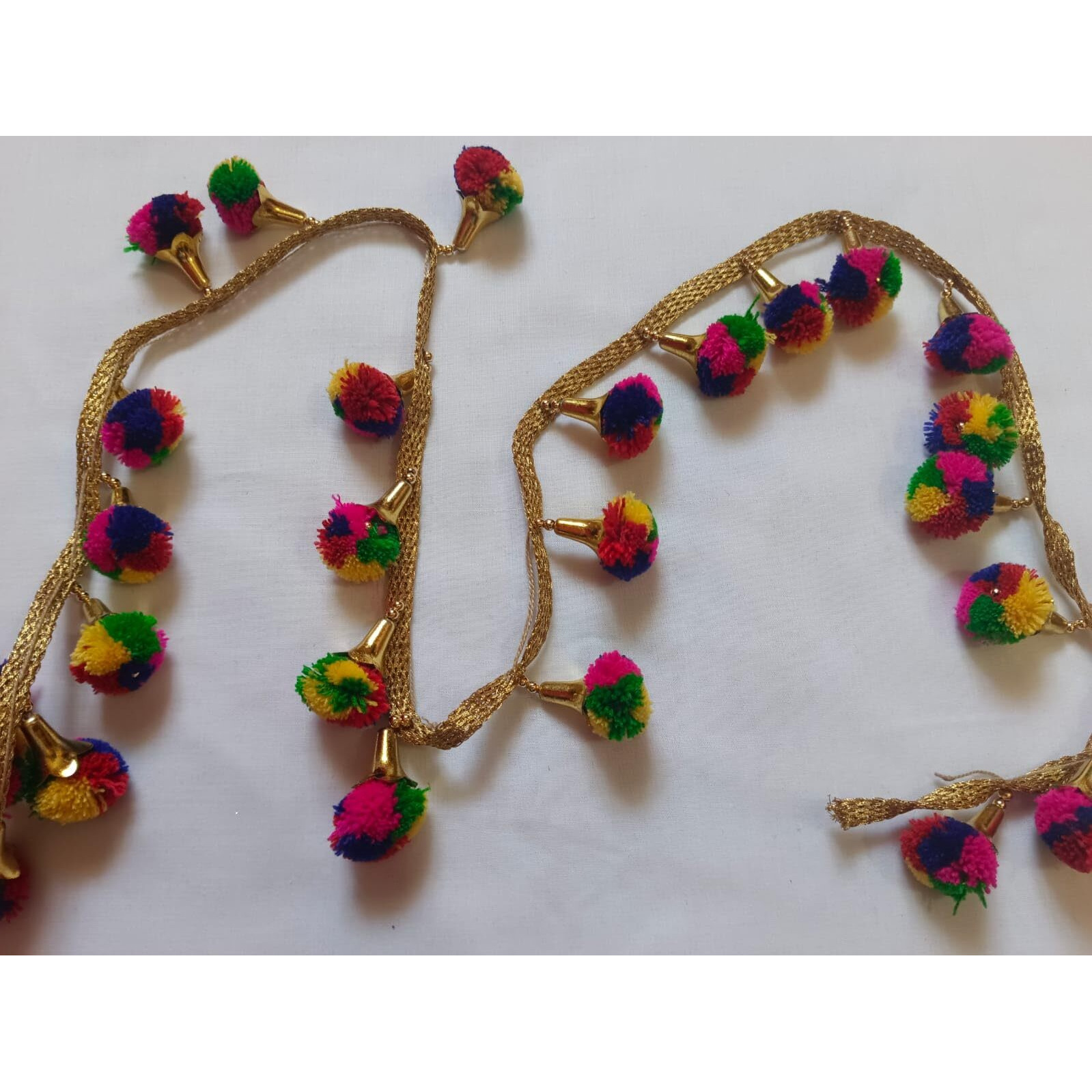 Lace Borders Multicolor Pompom Hanging For Saree Border Dresses, Lehenga, Suits, Blouses, Dupatta, Chunri And Craft (9 Meters)