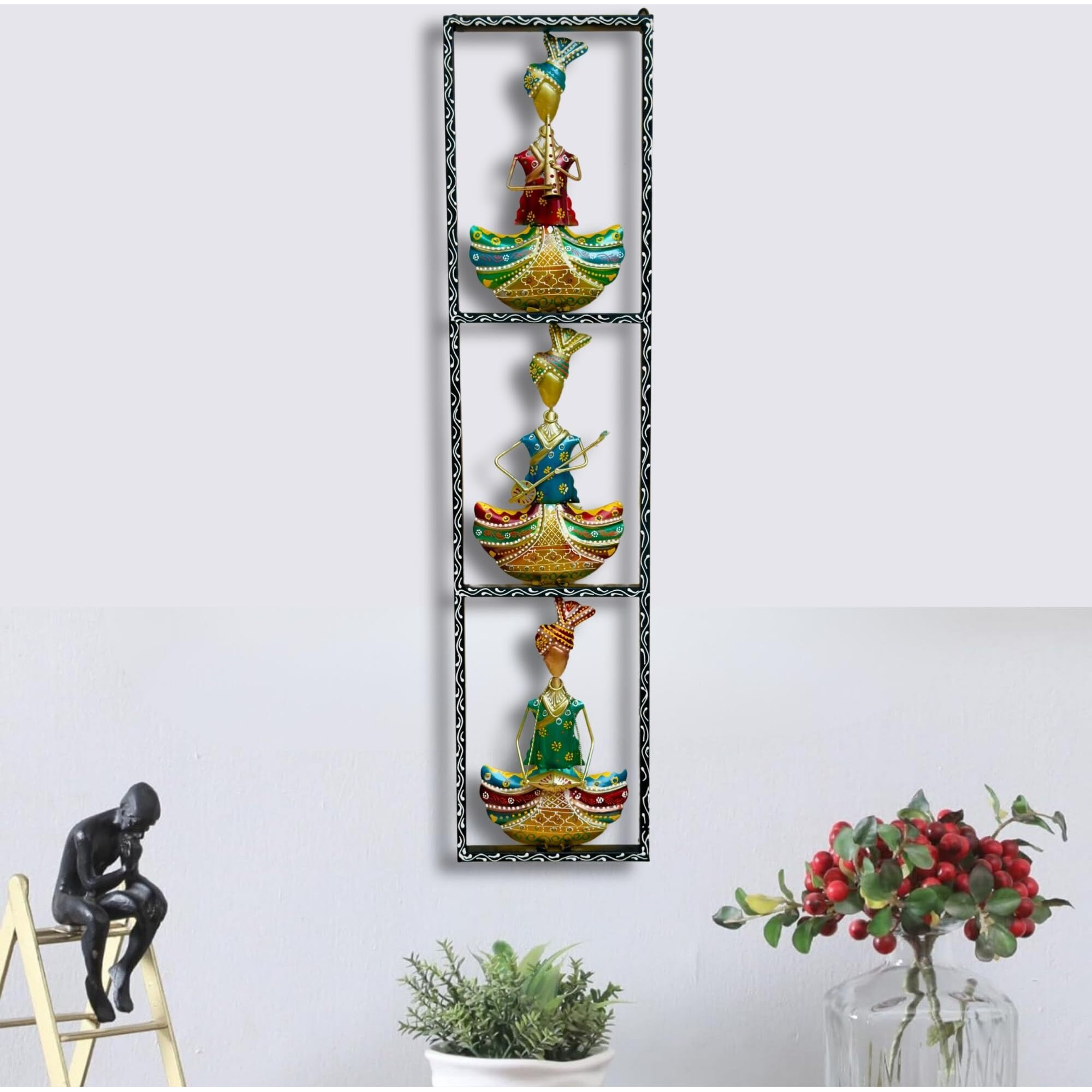 Anshika International Metal Rajasthani 3 Musicisns Wall Decor/Wall Hanging For Living Room/Wall Hangings For Home Decoration Size-40X9.25 Inch