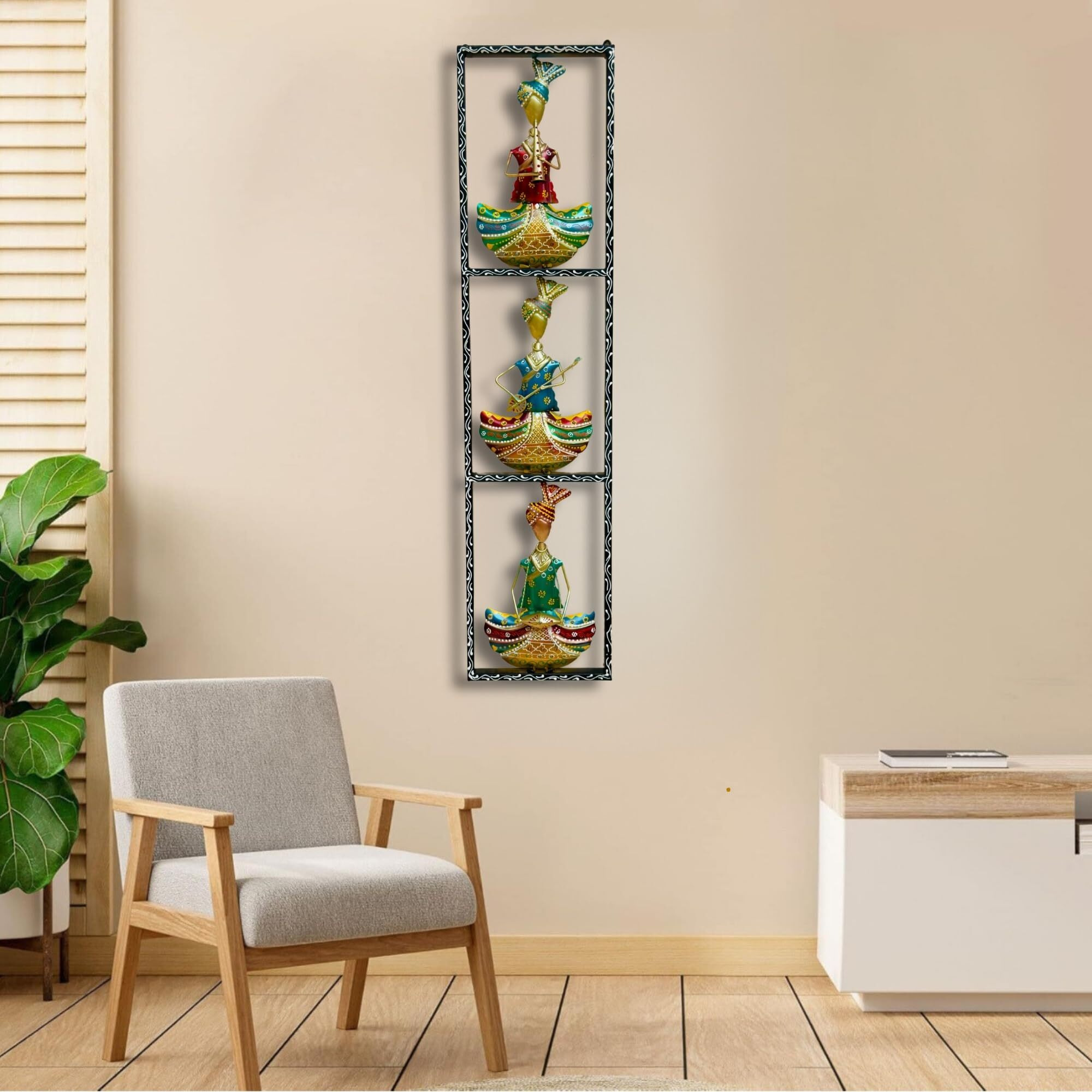 Anshika International Metal Rajasthani 3 Musicisns Wall Decor/Wall Hanging For Living Room/Wall Hangings For Home Decoration Size-40X9.25 Inch