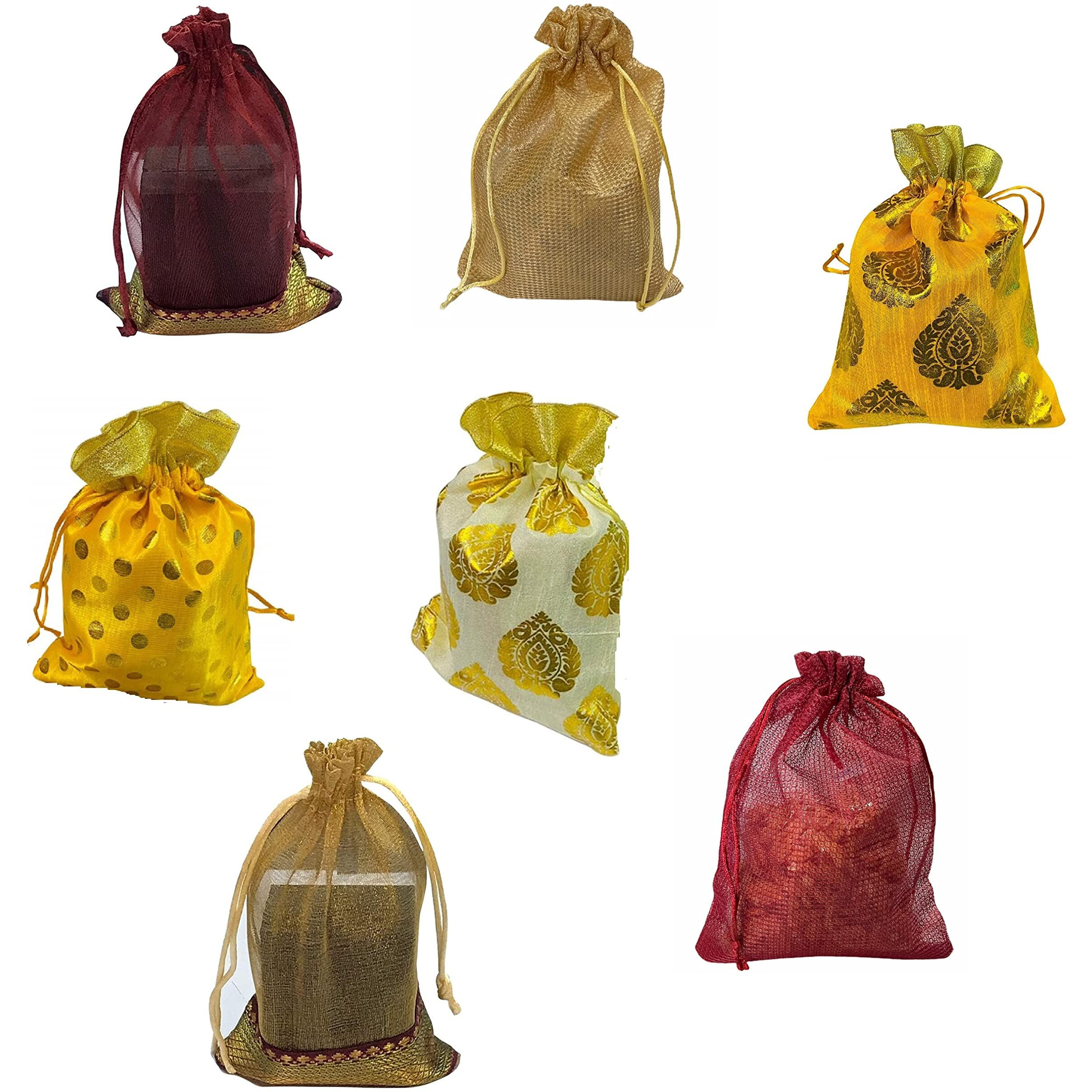Krisah 23 X 18 Cm Women Assorted Multi Silk Gift Potli Bags For Gifting Pack Of 14