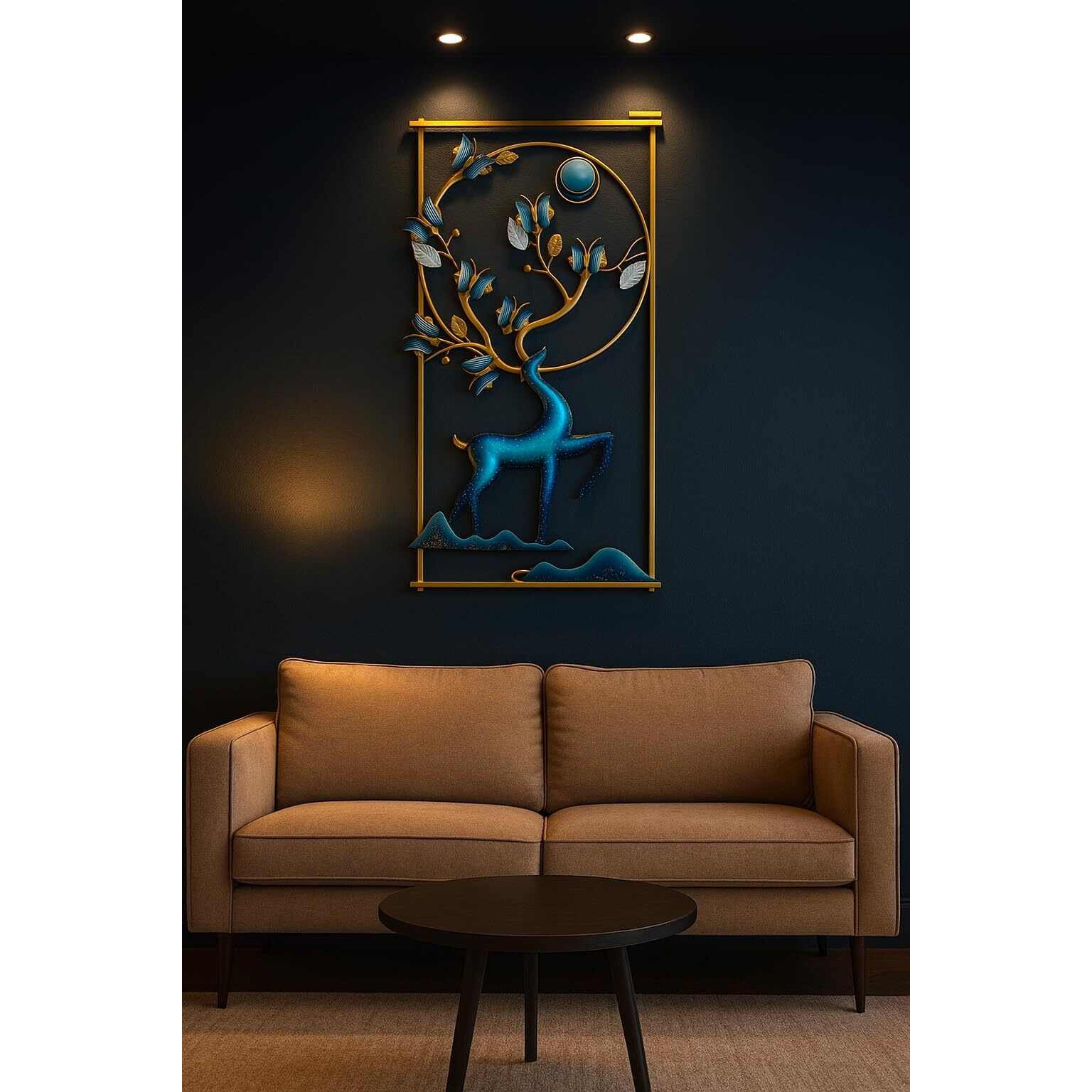 Rsn Wall Art Deer And Butterfly Metal Frame With Led, Wall Sculpture For Living Room, Bedroom, Office Wall Hanging For Home Decorative-A1
