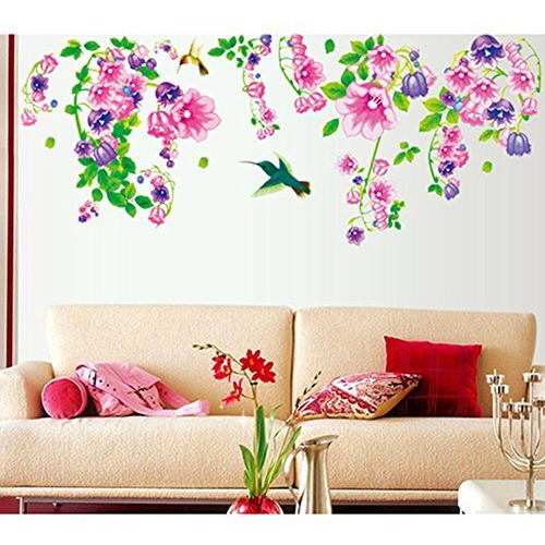 Decals Design 'Beautiful Bell Flowers And Humming Birds' Wall Sticker (Pvc Vinyl, 90 Cm X 60 Cm)