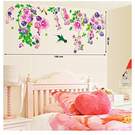 Decals Design 'Beautiful Bell Flowers And Humming Birds' Wall Sticker (Pvc Vinyl, 90 Cm X 60 Cm)