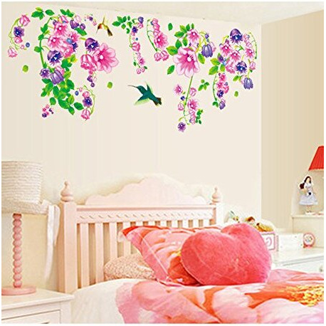 Decals Design 'Beautiful Bell Flowers And Humming Birds' Wall Sticker (Pvc Vinyl, 90 Cm X 60 Cm)