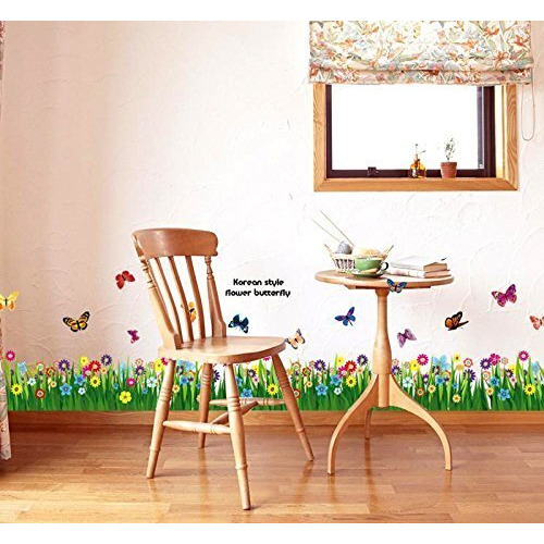Creativeedge Pvc Vinyl Garden Grass Wall Sticker With Flying Butterfly Design - Multicolor - 70 Cm X 25 Cm