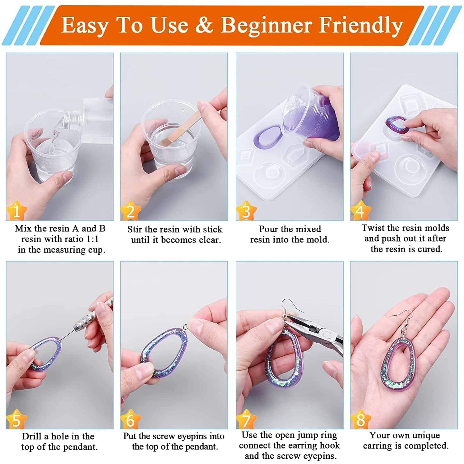 EsKube Creative Multi-Shape Earring Keychain Pendent Mould Silicon Jewellery Making Mould For Resin Epoxy Casting Mould Tool For Diy (15 Design In 1 Jewellery Mould (12 X 8 Cm) - 1Pc