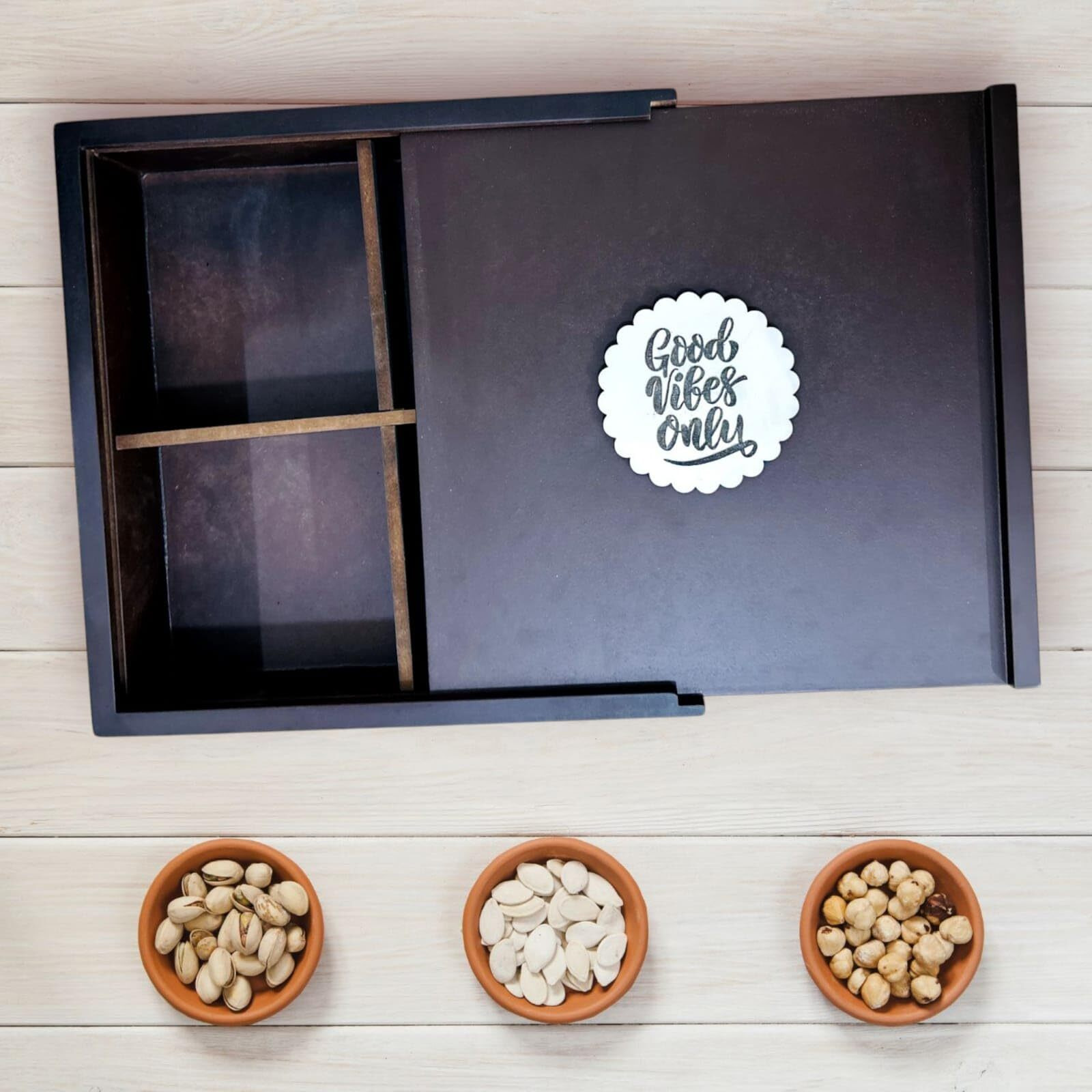 Espoir Bloom Decorative Wooden Storage Box With 4 Compartments, Mandala Pattern, 25.5 X 25.5 X 5 Cm,Storage,Decoration And Serving Eb-Drybox005