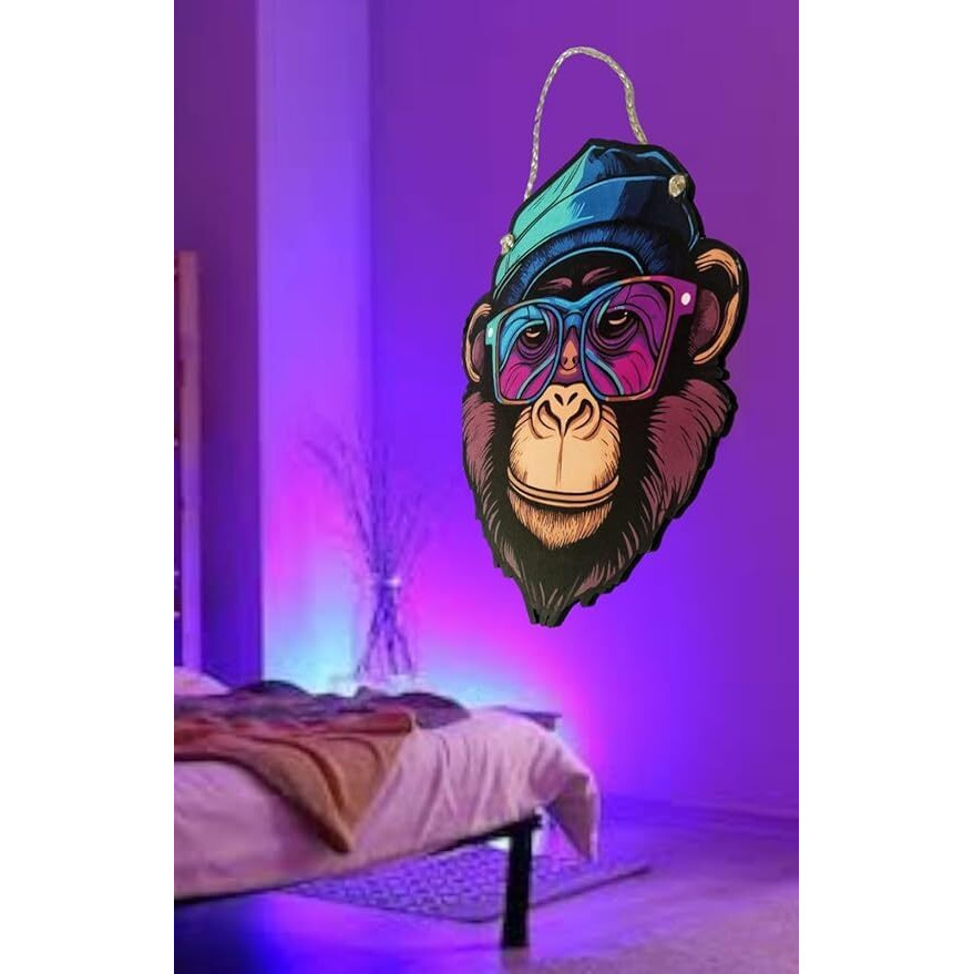 Caru Craft Wooden Wall Hanging For Home Decor | Wood Decorative Items | Gifts | Wall Art For Music Room, Caf, Restaurants & Office (Monkey Face Blue Cap)