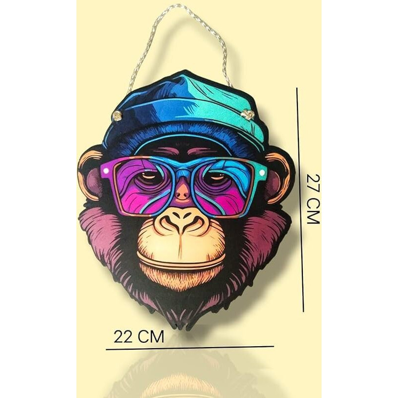 Caru Craft Wooden Wall Hanging For Home Decor | Wood Decorative Items | Gifts | Wall Art For Music Room, Caf, Restaurants & Office (Monkey Face Blue Cap)