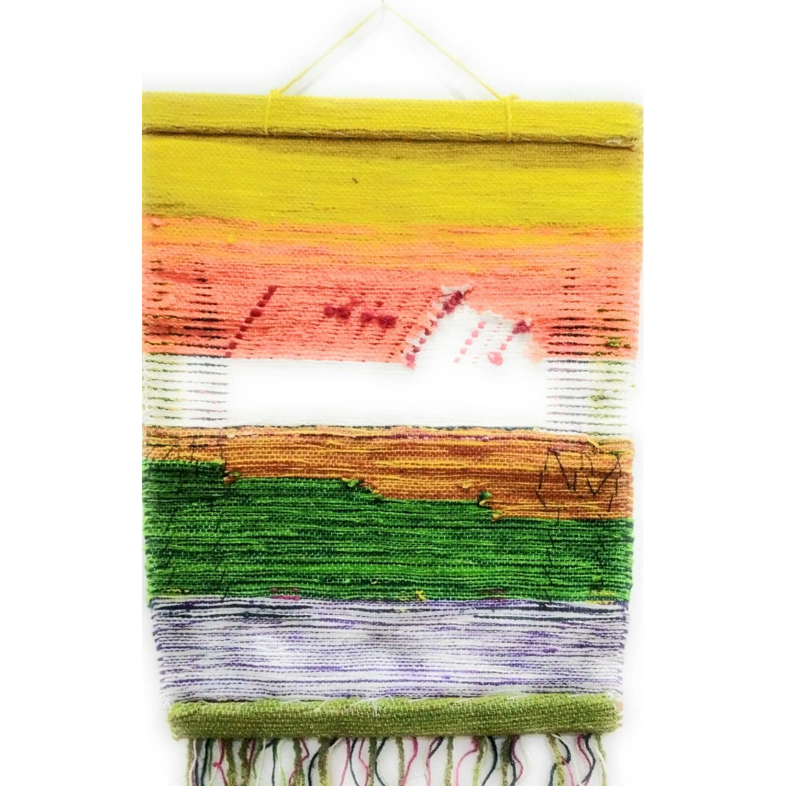 Mangdai24 Home Decor Hand Made Jute Wall Hanging, Landscape/Natural Scenery/Home Multi Colour Size 24X20 Inch