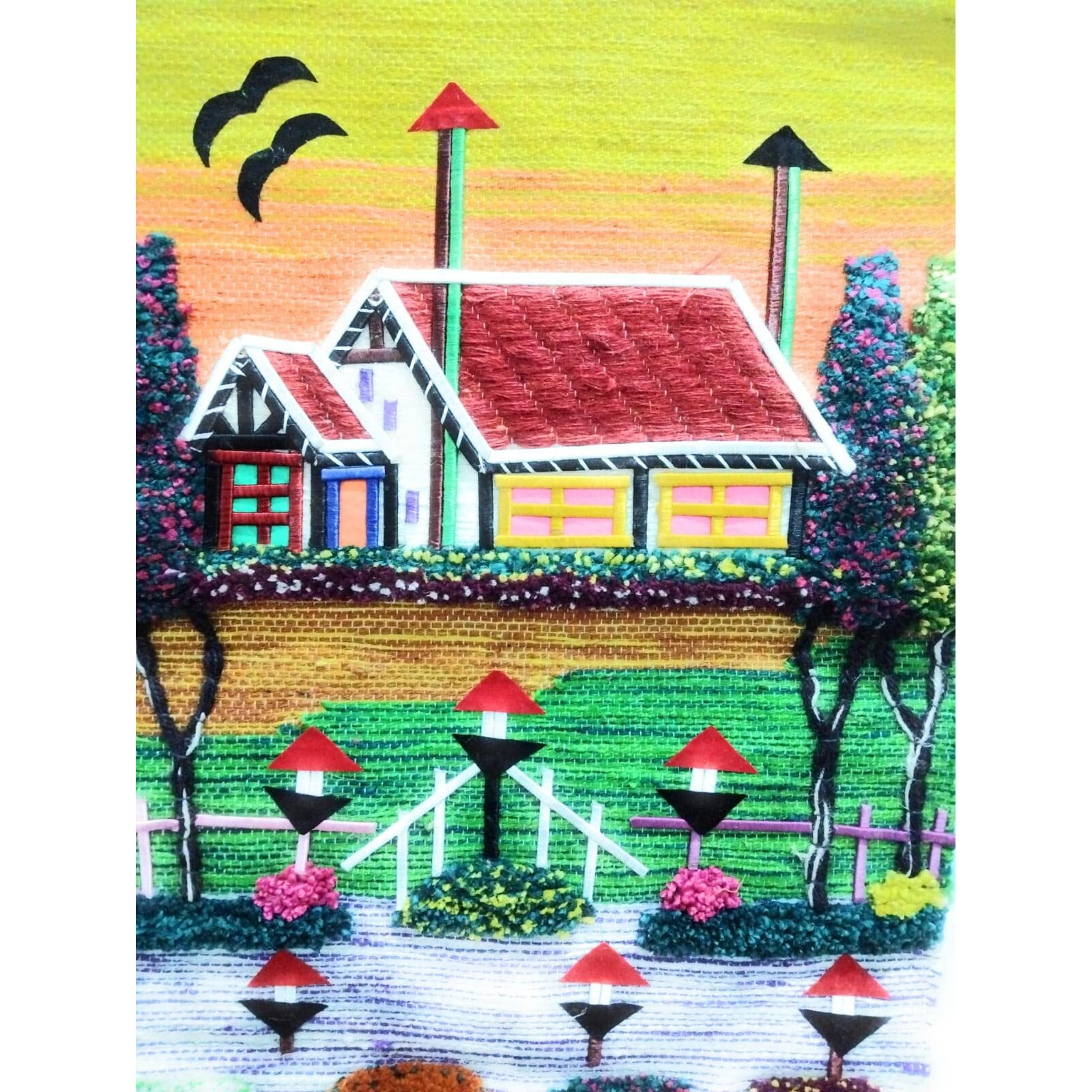 Mangdai24 Home Decor Hand Made Jute Wall Hanging, Landscape/Natural Scenery/Home Multi Colour Size 24X20 Inch