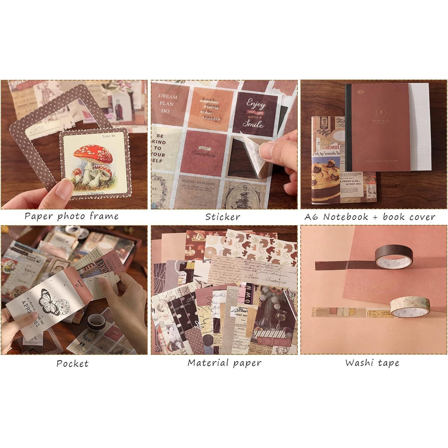 Cansent Enterprise Vintage Scrapbook Kit Bullet Junk Journal Kit With Journaling | Scrapbooking Supplies | A6 Grid Notebook | Diy Journaling Supplies | Birthday Craft Gift (Brown)