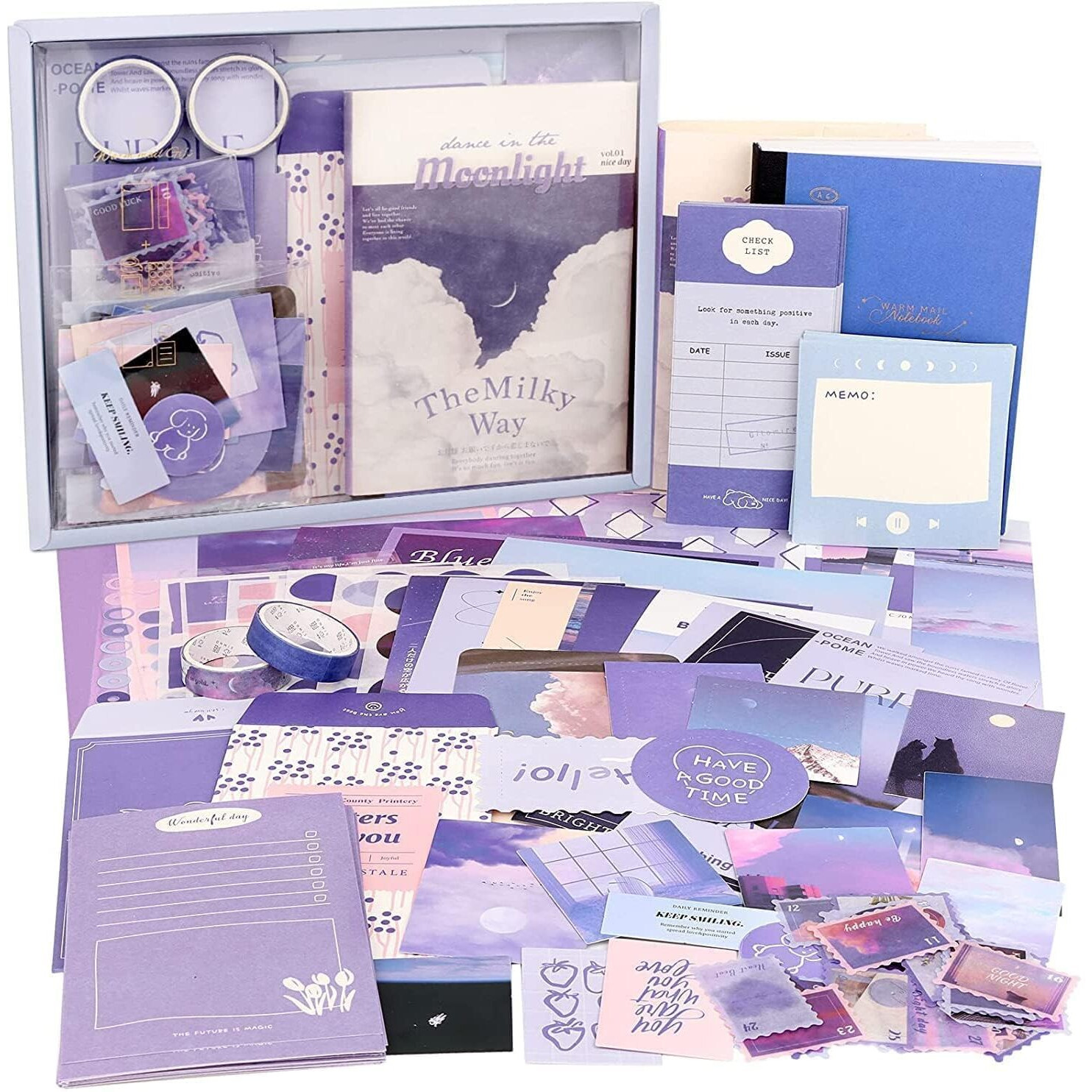 348 Pcs Scrapbooking Supplies Kit, Vintage Aesthetic Scrapbook Kit For Bullet Junk Journal, Stationery, A6 Grid Notebook, Diy Journaling Supplies, Birthday Craft Gift For Teen Girl Kid Women (Purple)