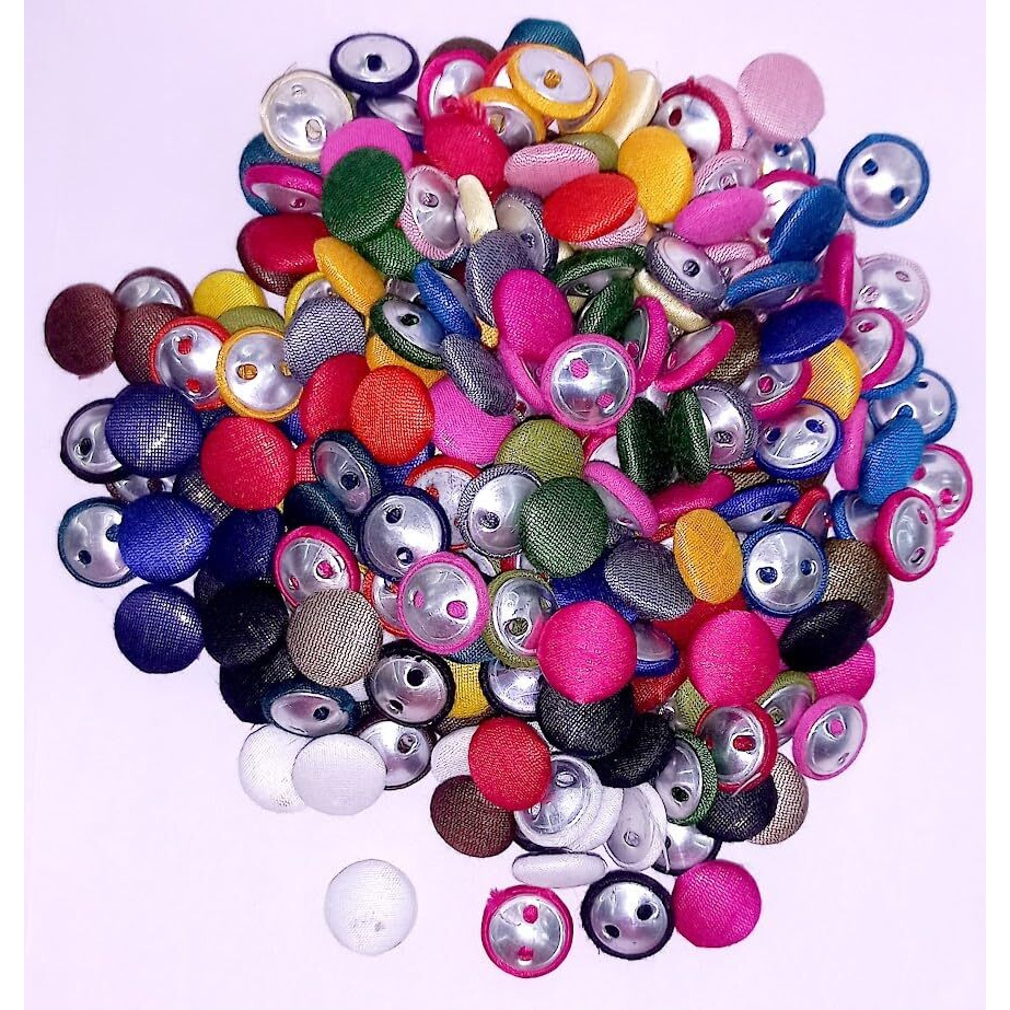 Omx Fabric Cotton Button For Sewing On Clothing, Craft, Embroidery, Decoration (200 Pc Mix Multi Colour, 15 Mm Diameter)