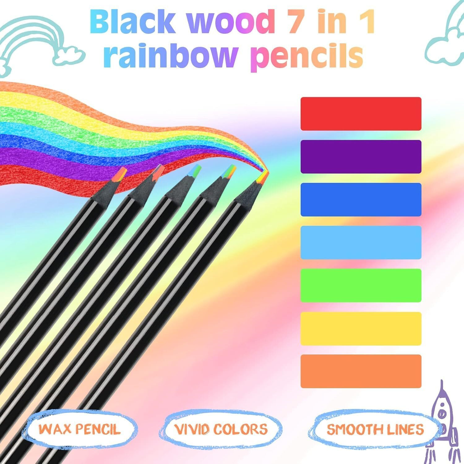 Hudux 12Pcs Colors Rainbow Pencils,Black Wooden Rainbow Color Pencils, Multicolored Pencils Art Supplies For Adults Drawing Coloring Sketching, Party Favor Bags, Pre-Sharpened