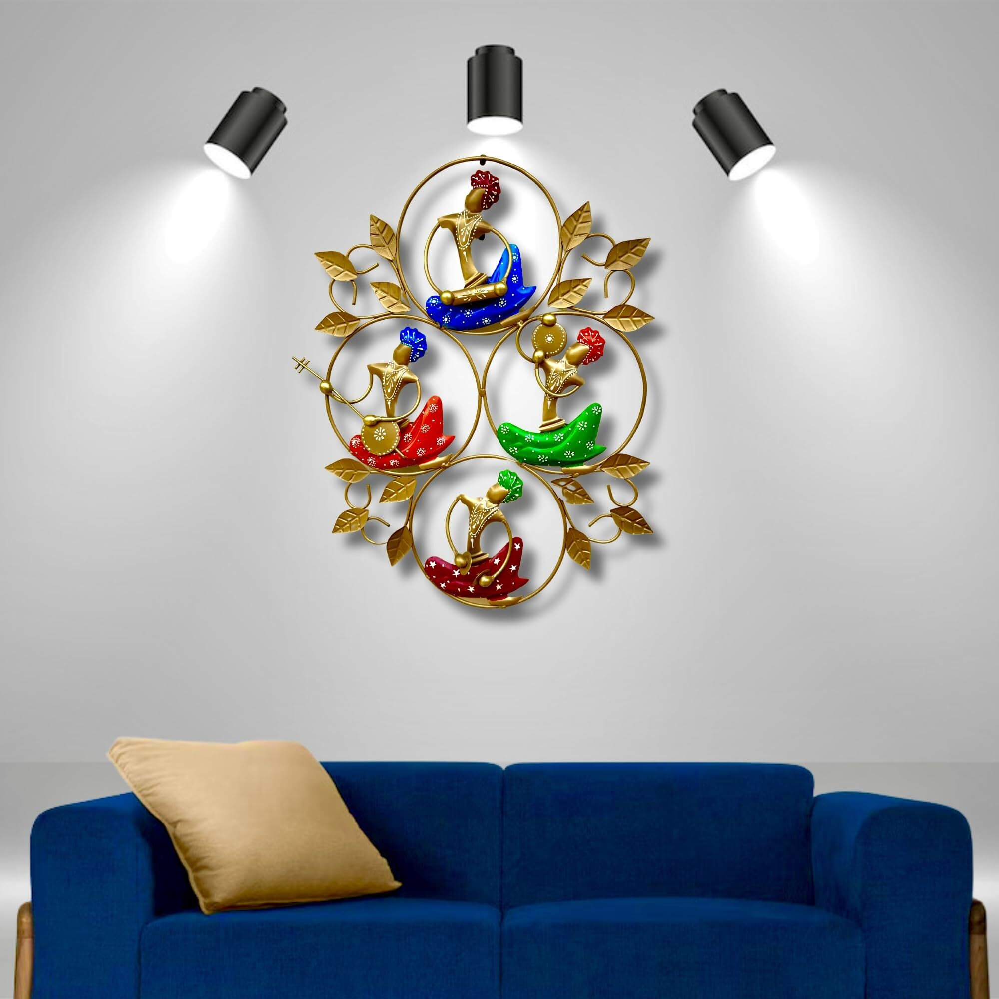 Anshika International Metal Wall Art Frame, Wall Sculpture For Living Room, Wall Hangings For Home Decoration, Wall Hanging Decorative Items For Bedroom For 4 Musician Doll (Size 24X17 In)