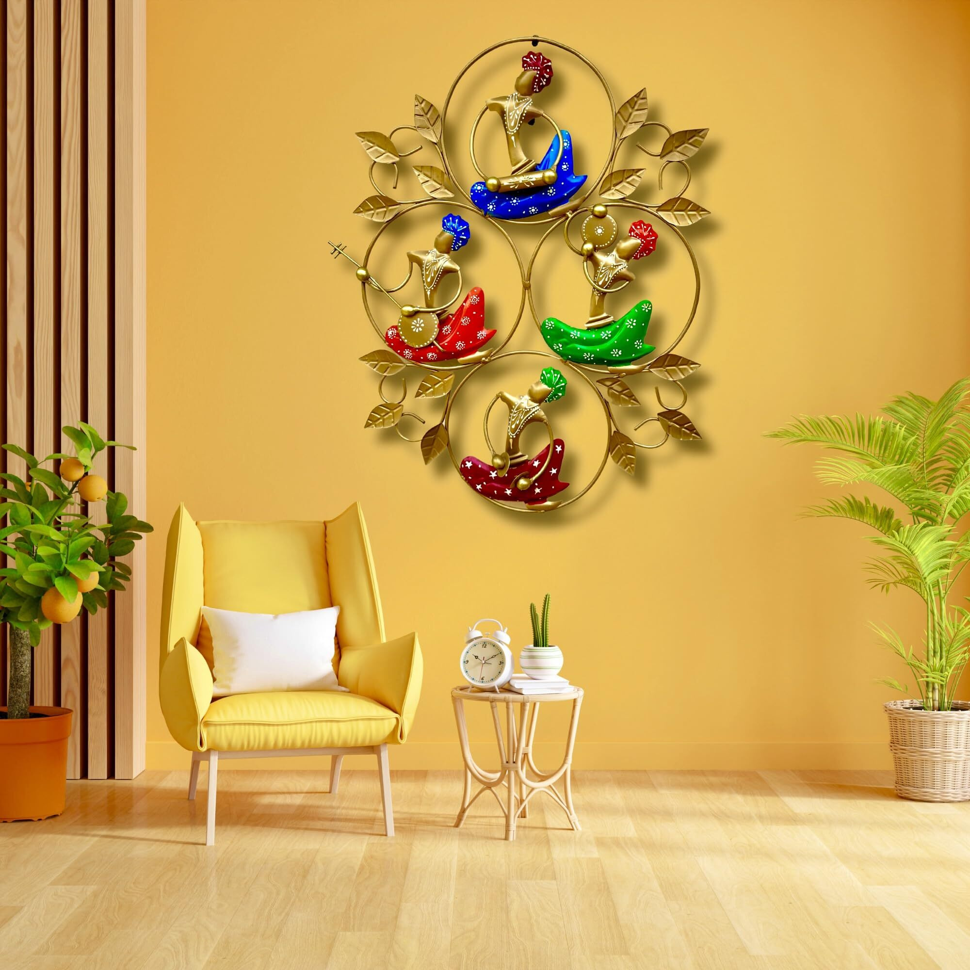 Anshika International Metal Wall Art Frame, Wall Sculpture For Living Room, Wall Hangings For Home Decoration, Wall Hanging Decorative Items For Bedroom For 4 Musician Doll (Size 24X17 In)