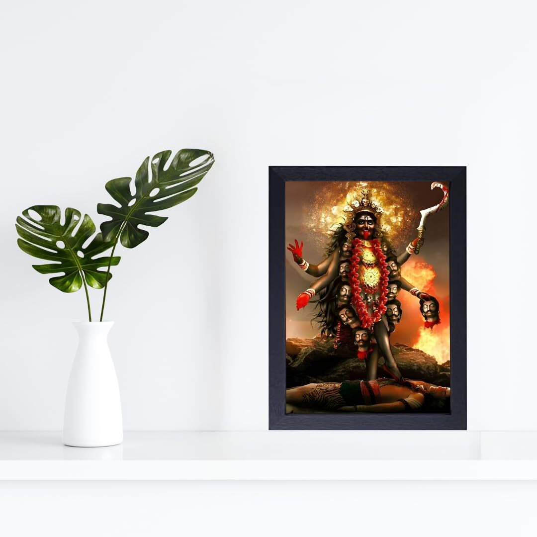 Jadoun Kali Mata Wooden Photo Frame Wall Hang Tempal - Size 8X12 Inchse