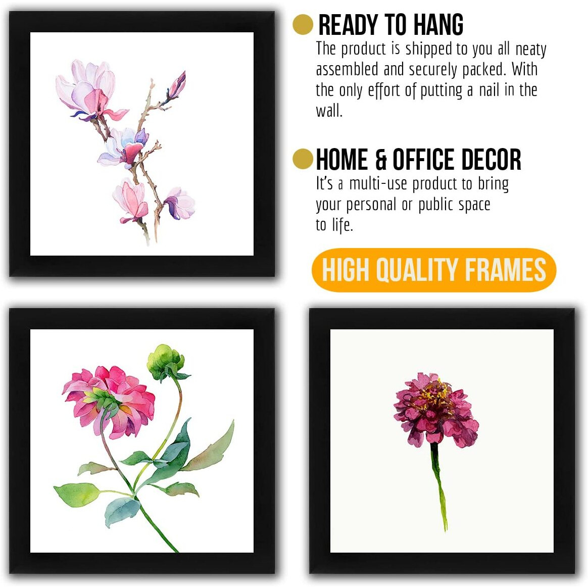 Interio Crafts Botanical Wall Art Prints Framed Botanical Prints For Sage Green Decor Plant Wall Art Wall Prints (Frame  9 X 9 Inch, Poster  8 X 8 Inch)- Pack Of 4