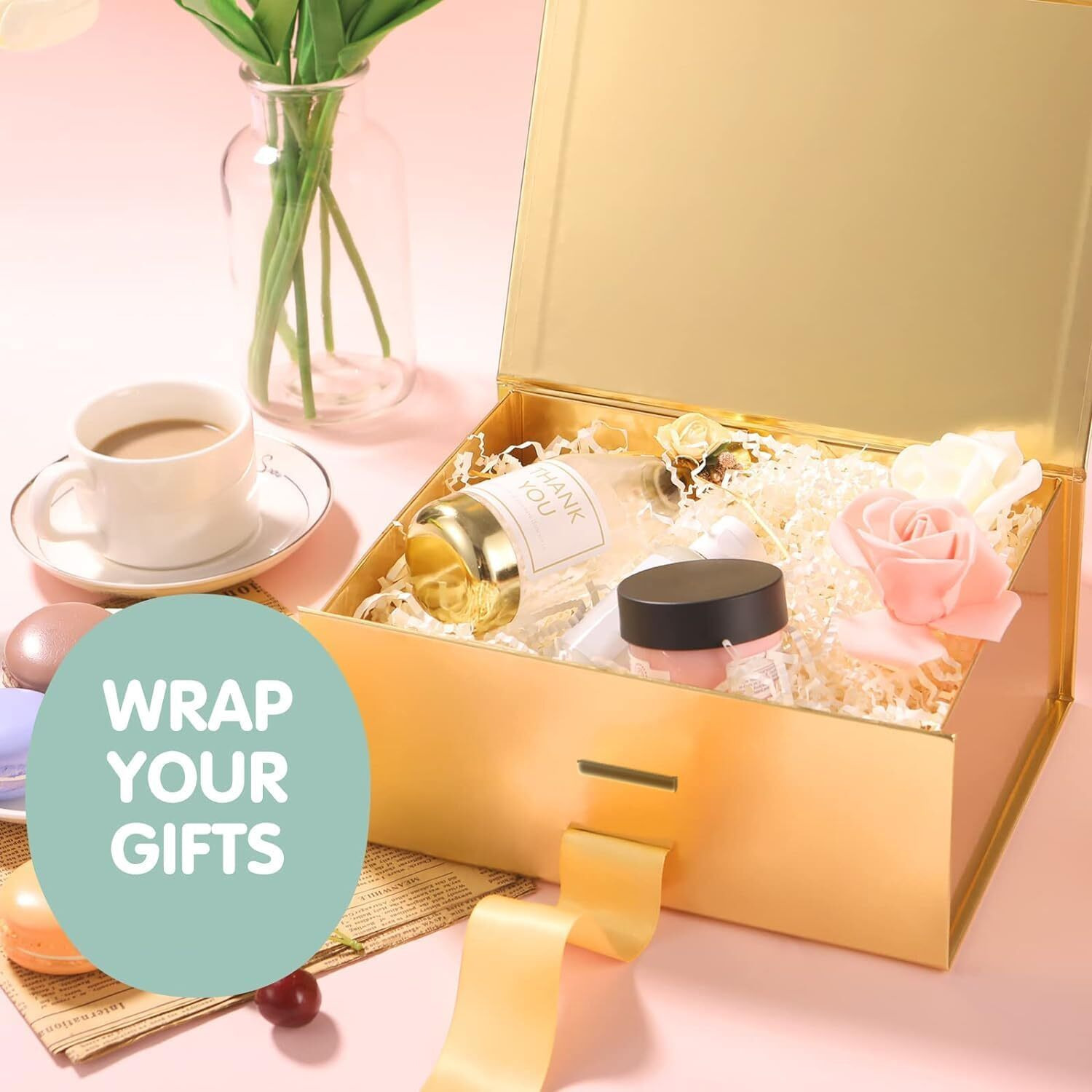 Aakriti Elegant Folding Rakhi Gift Boxes With Ribbon, X-Small (17.75 X 16.5 X 8.9 Cm), Pack Of 20Pcs, Gold