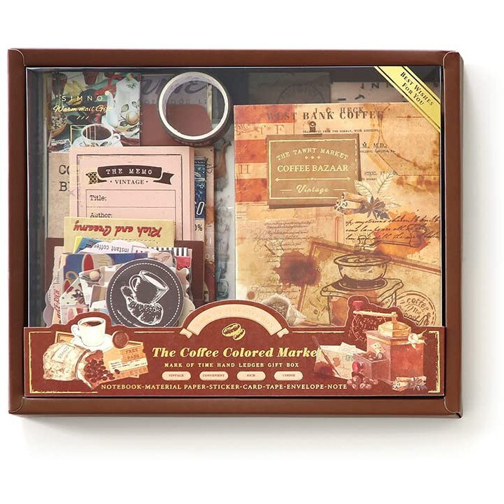 Retailio 348 Pcs Scrapbook Kit Vintage Aesthetic Scrapbook Kit For Bullet Junk Journal Stationery A6 Grid Notebook, Diy Journaling Supplies, Birthday Craft Gift (Coffee)
