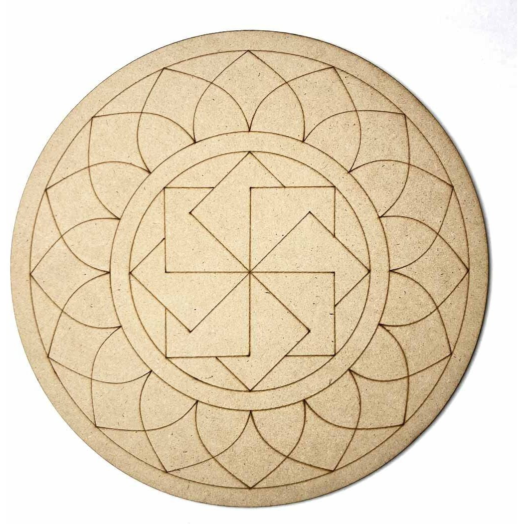 Adikala Geometric With Mandala Engraved Design Mdf For Diy | Art Decor | For Decorations, Festival Gift, Wedding Decorations 12.Inch