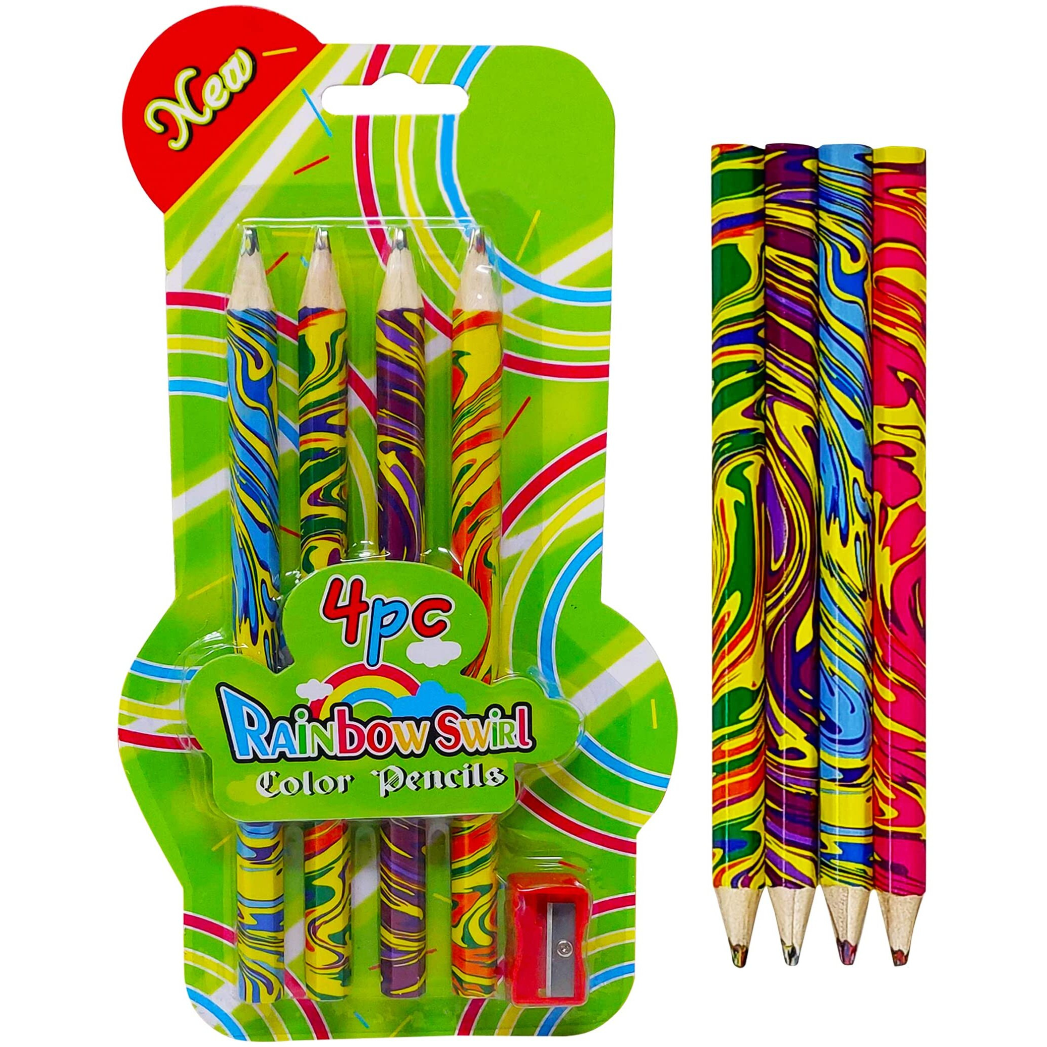 Parteet Rainbow Pencils Colour For Kids With Sharpener- Multicolour Swirl Pencil For School Kids, Architect, Artist & Child (Set Of 4 Colored Pencils & Sharpener)