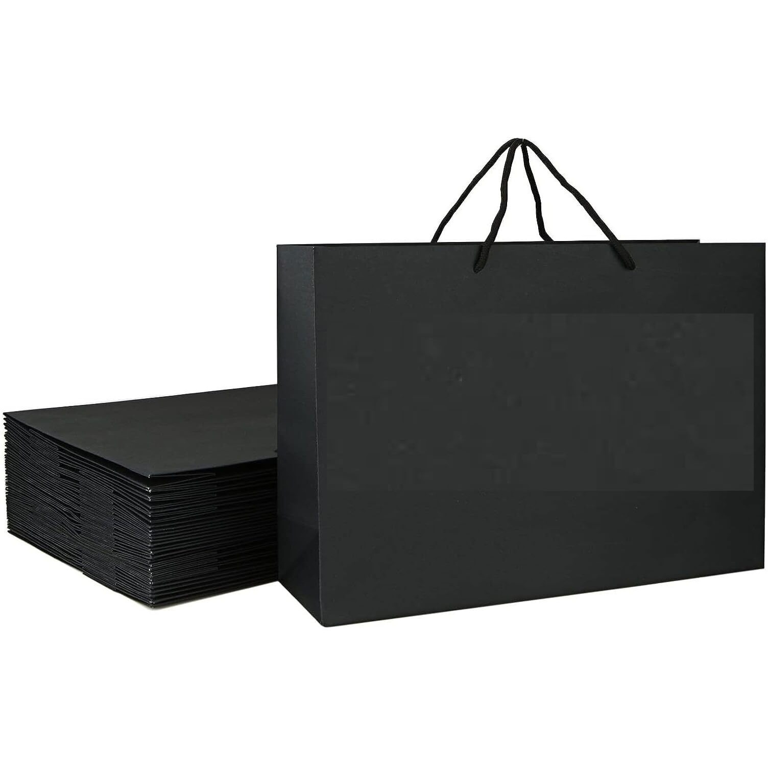 Amit Marketing Black Paper Carry Bag - 250 Gsm Kraft Matt Lamination Paper Bags With Braided Cotton Handle I For Return Gifts Carrying Packaging Shopping Grocery Parcel Take Out - L15Xw4.25Xh11 Inch (50 Pcs)