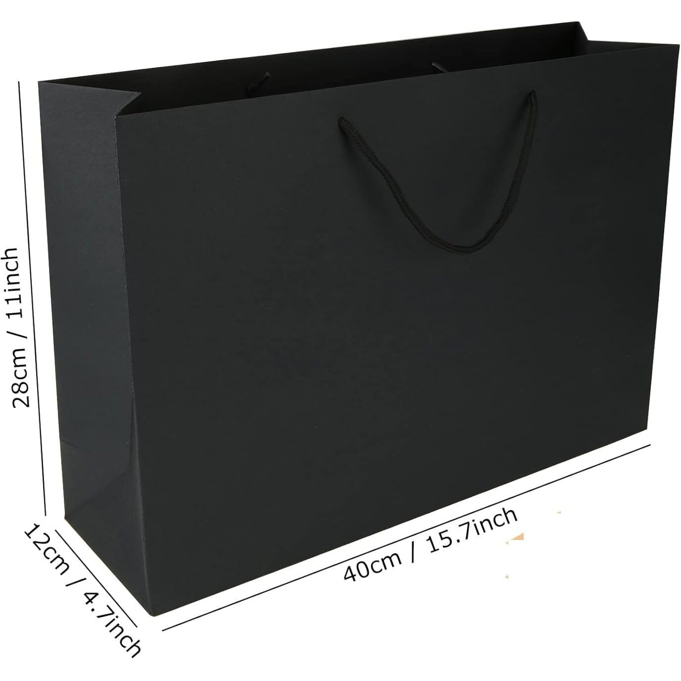 Amit Marketing Black Paper Carry Bag - 250 Gsm Kraft Matt Lamination Paper Bags With Braided Cotton Handle I For Return Gifts Carrying Packaging Shopping Grocery Parcel Take Out - L15Xw4.25Xh11 Inch (50 Pcs)