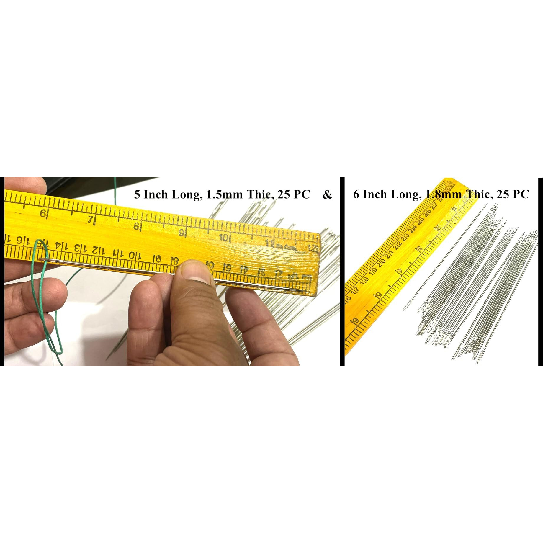 Omx, Total 50 Needles (25 Needles - 5 Inch Long, & 25 Needles 6 Inch Long), 2Mm Thick, Long Eyed Beading Needles, 127Mm & 152 Mm - 2 Sizes, Book Binder Needle, Sewing Beading Needle