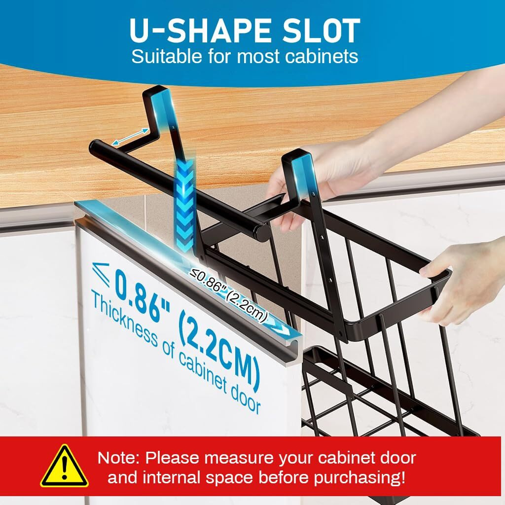 Supvox Under Sink Kitchen Organizer Basket For Cabinet Door Hanging Kitchen Organizer Basket With Towel Bar Carbon Steel Hanging Basket Door Back Organizer Basket Shower Caddy