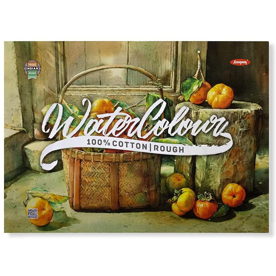 Anupam 100% Cotton Rough Pressed Watercolour Paper Pad  A4 Size  250 Gsm  Natural White  30 Pages  Smooth Texture For Dry Media & Mixed Media