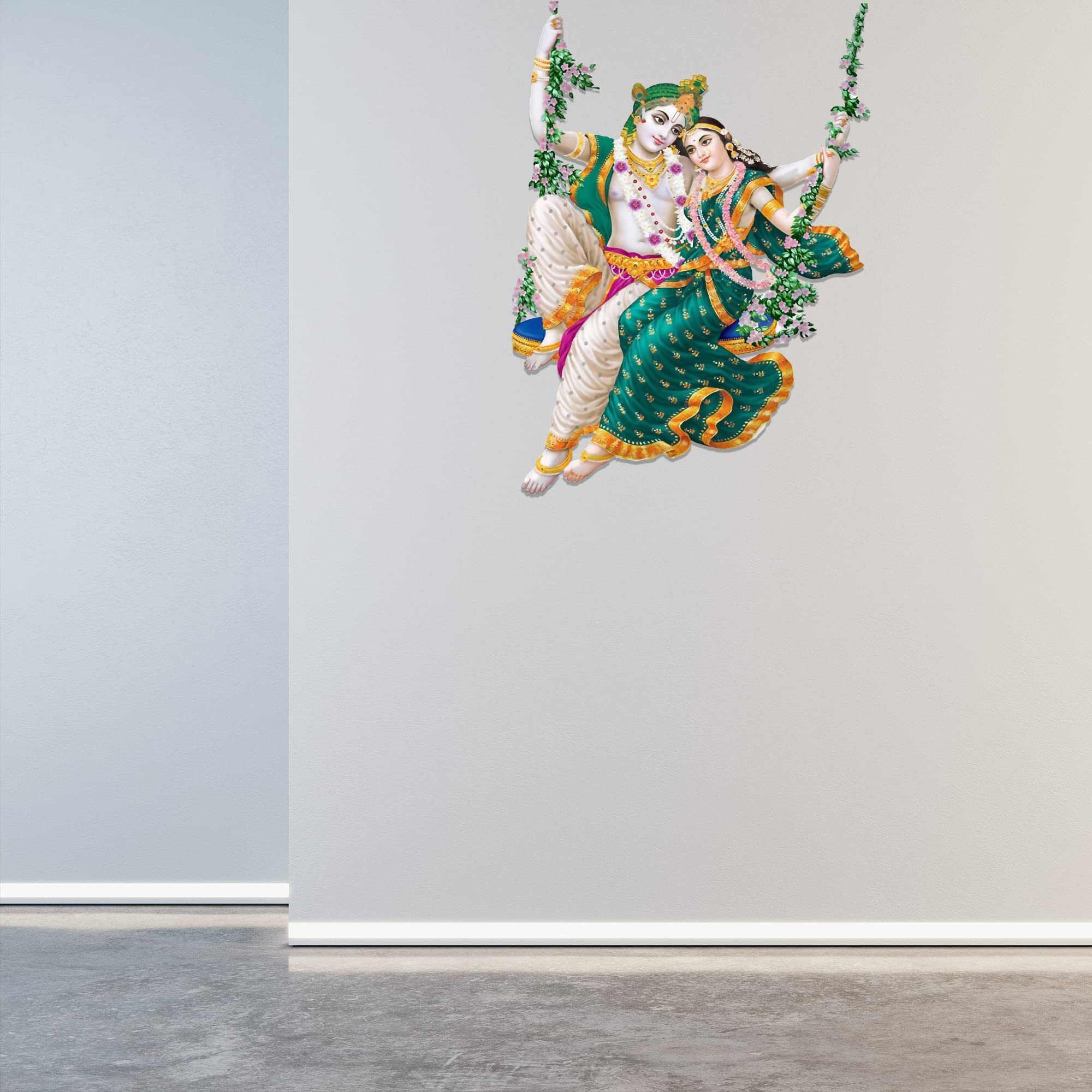 Dreamkraft Jhule Wale Radhe Krishna Pvc Vinly Wall Stickers (Multicolor, 50 Cm X 50 Cm)