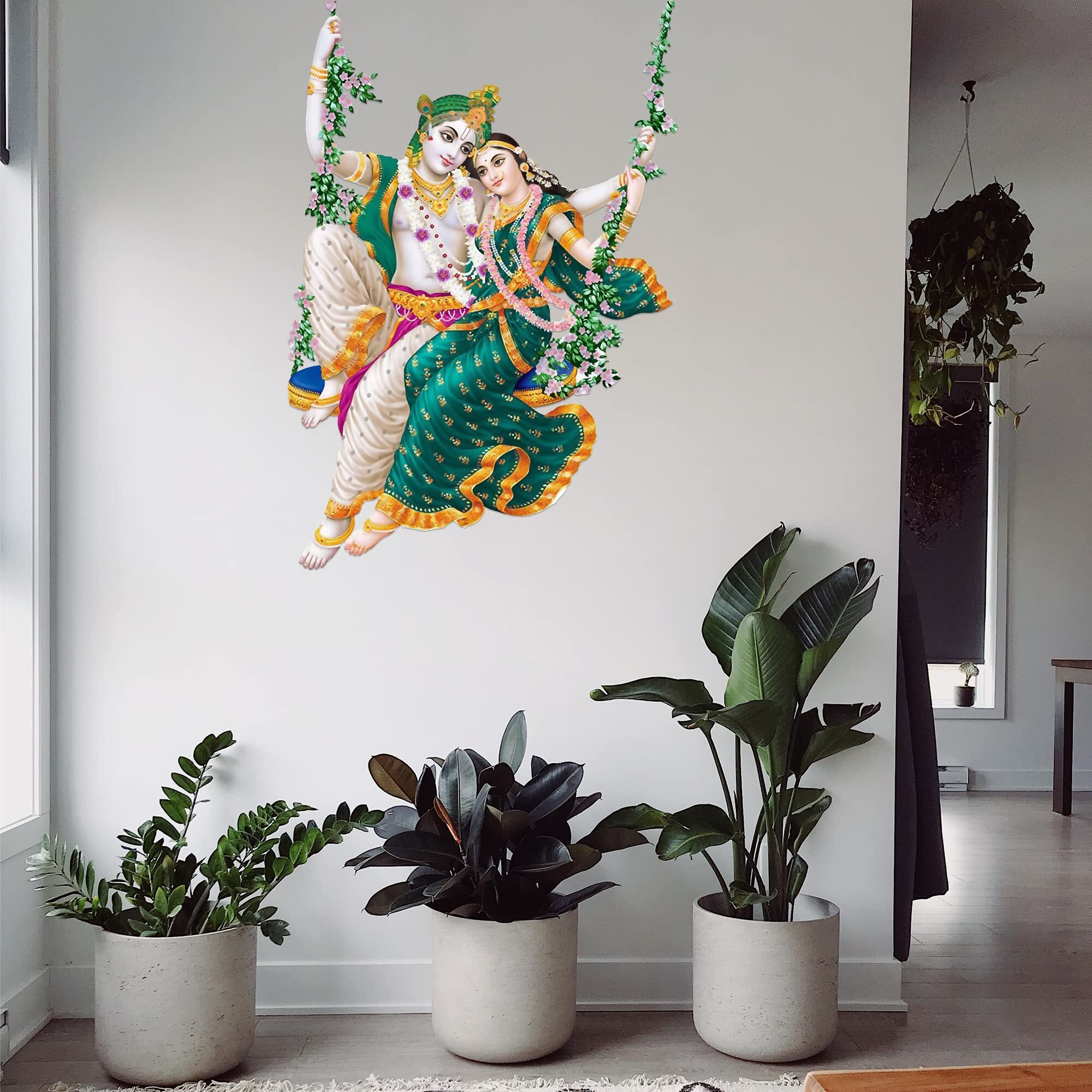 Dreamkraft Jhule Wale Radhe Krishna Pvc Vinly Wall Stickers (Multicolor, 50 Cm X 50 Cm)