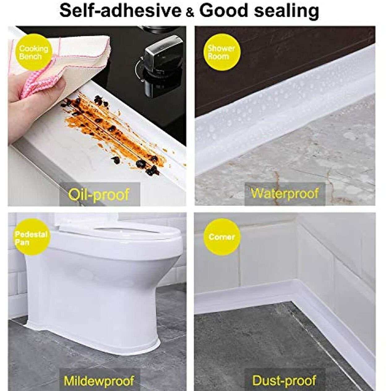 Hubture Waterproof Tape For Kitchen Sink Oil Proof Caulk Tape Kitchen Sink Tape Waterproof For Corner Caulk Strip Self Adhesive Sealing Tape Gap Sealer For Platform Bathroom 3.2M*3.8Cm (Multi Print)