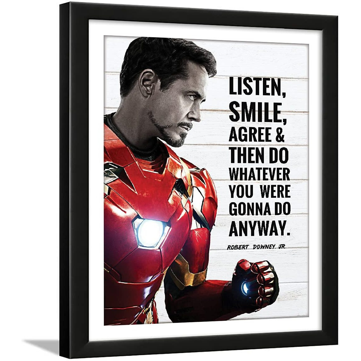 Chaka Chaundh Robert Downey Jr Framed Iron Man With Tony Stark Quotes Poster (White, 13.6 X 10.6 Inches)
