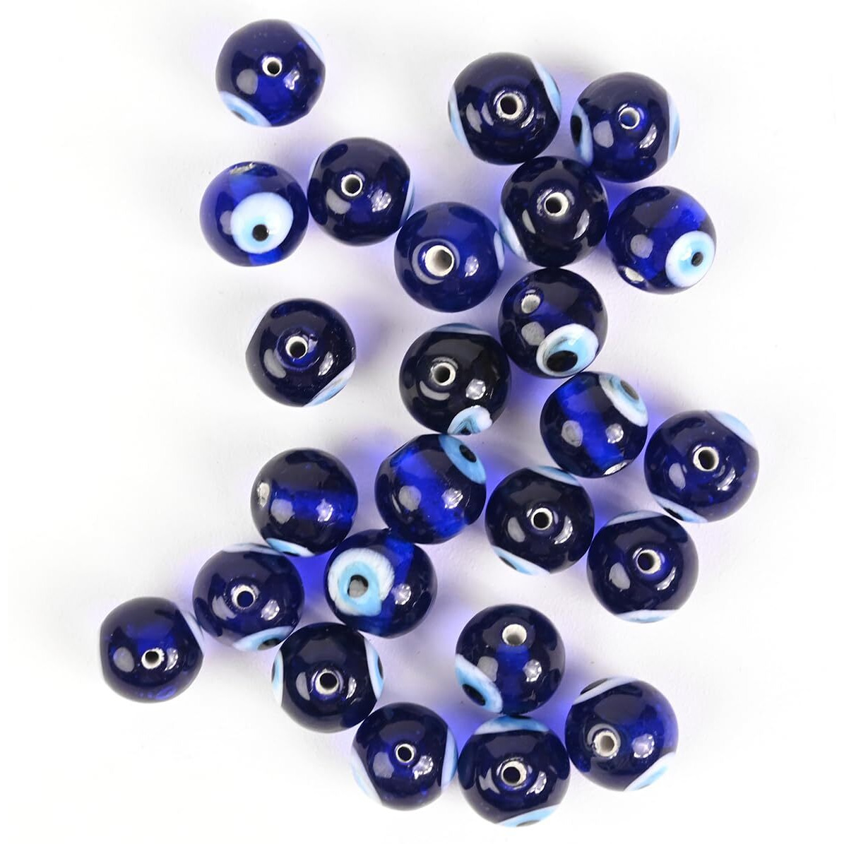 Embroiderymaterial Round Shaped Evil Eye Beads For Jewellery Making, Beads For Bracelet Making, Bead Charms For Bracelet Making, Beads For Craft (10 Mm, Blue, 50 Pieces)