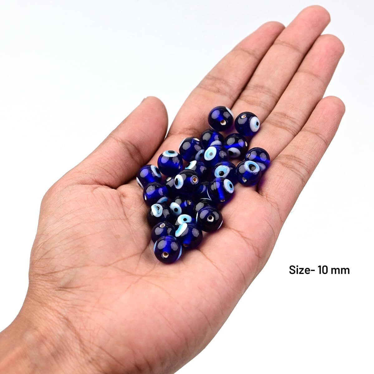 Embroiderymaterial Round Shaped Evil Eye Beads For Jewellery Making, Beads For Bracelet Making, Bead Charms For Bracelet Making, Beads For Craft (10 Mm, Blue, 50 Pieces)