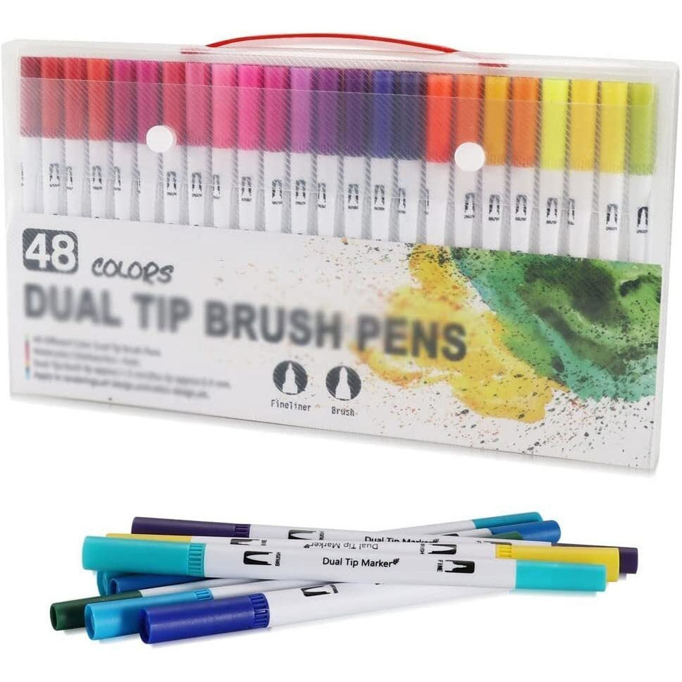 Amazon Brand - Umi 48 Colors Dual Tips Fine Point Water Based Marker Fineliner Pens, 0.4Mm Fine Tip And 1-6Mm Brush Tip