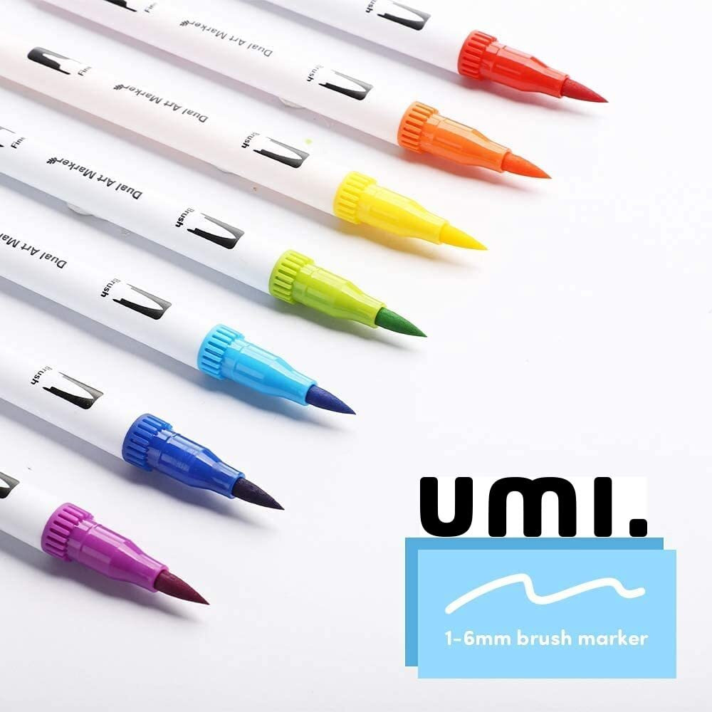 Amazon Brand - Umi 48 Colors Dual Tips Fine Point Water Based Marker Fineliner Pens, 0.4Mm Fine Tip And 1-6Mm Brush Tip